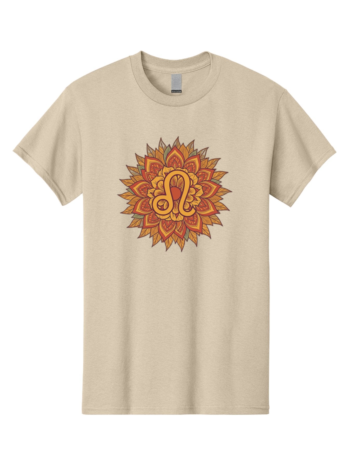 Libra-Symbol-Mandala Men'S Graphic Tee, 100% Cotton, Comfortable Casual Summer Wear, Machine Washable, Libra Symbol, Intricate Mandala Design, Floral Patterns, Orange And Red Hues, Symbolic Representation, Astrological Sign, Zodiac Art, Bae219 5