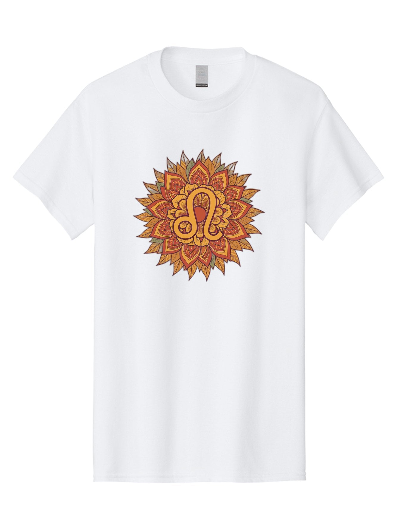 Libra-Symbol-Mandala Men'S Graphic Tee, 100% Cotton, Comfortable Casual Summer Wear, Machine Washable, Libra Symbol, Intricate Mandala Design, Floral Patterns, Orange And Red Hues, Symbolic Representation, Astrological Sign, Zodiac Art, Bae219 7