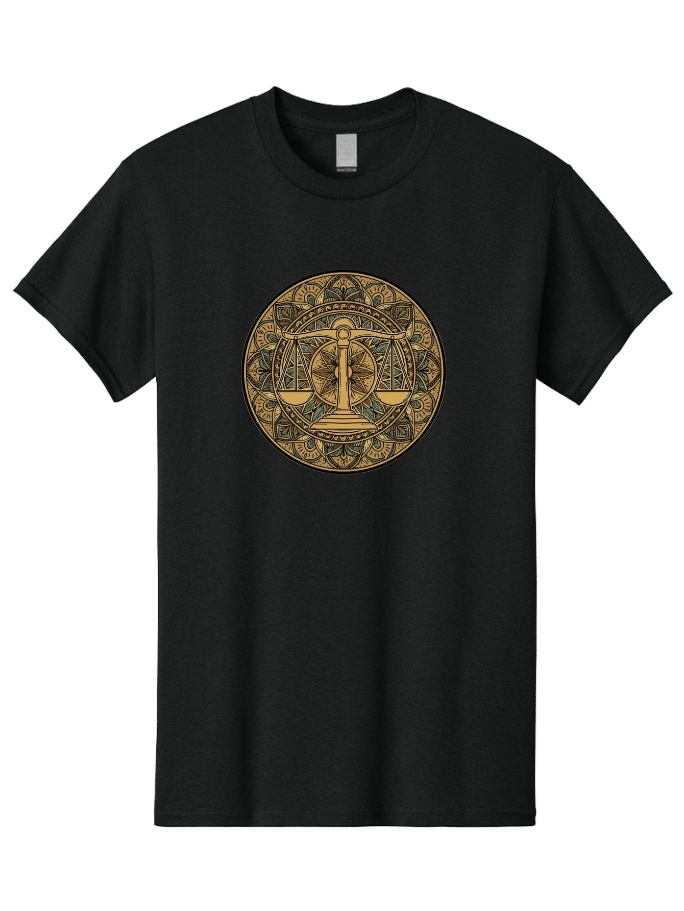 Libra-Symbol Men'S Graphic Tee, 100% Cotton, Comfortable Casual Summer Wear, Machine Washable, Mandala Art, Libra Zodiac Sign, Balance Scales, Intricate Designs, Symbolic Representation, Astrology, Justice, Harmony, Equilibrium, Bae220 8