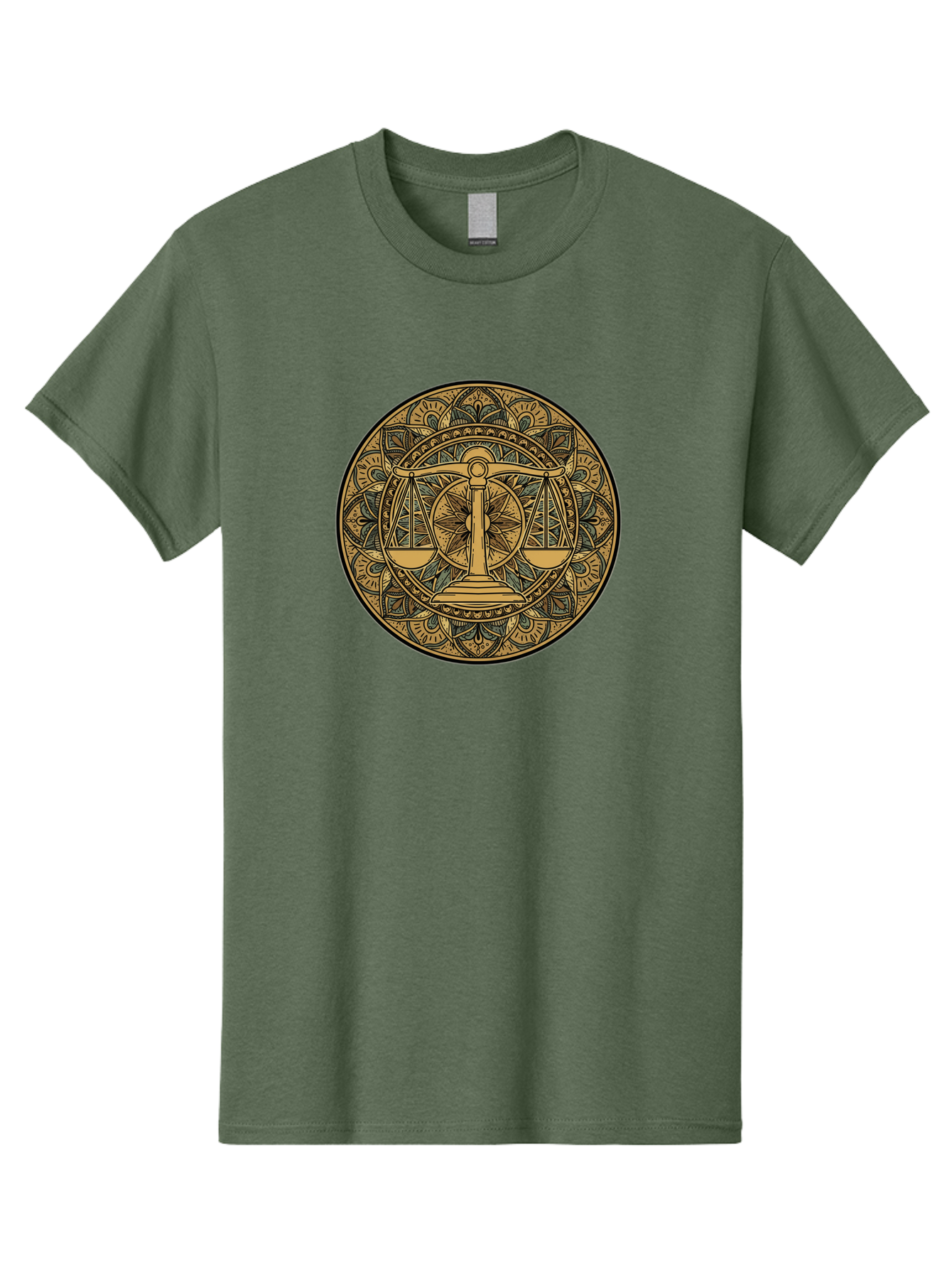 Libra-Symbol Men'S Graphic Tee, 100% Cotton, Comfortable Casual Summer Wear, Machine Washable, Mandala Art, Libra Zodiac Sign, Balance Scales, Intricate Designs, Symbolic Representation, Astrology, Justice, Harmony, Equilibrium, Bae220