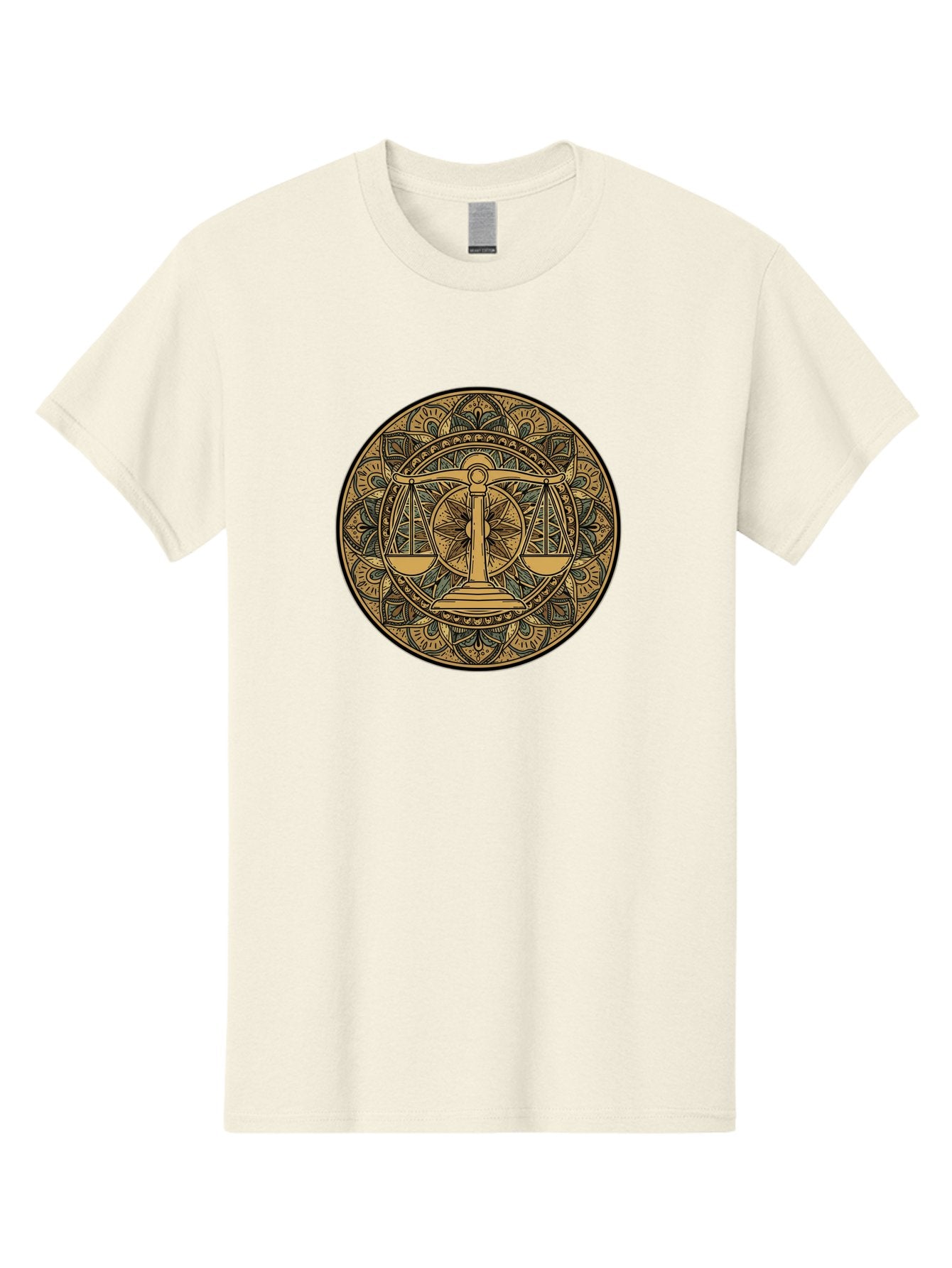Libra-Symbol Men'S Graphic Tee, 100% Cotton, Comfortable Casual Summer Wear, Machine Washable, Mandala Art, Libra Zodiac Sign, Balance Scales, Intricate Designs, Symbolic Representation, Astrology, Justice, Harmony, Equilibrium, Bae220 13