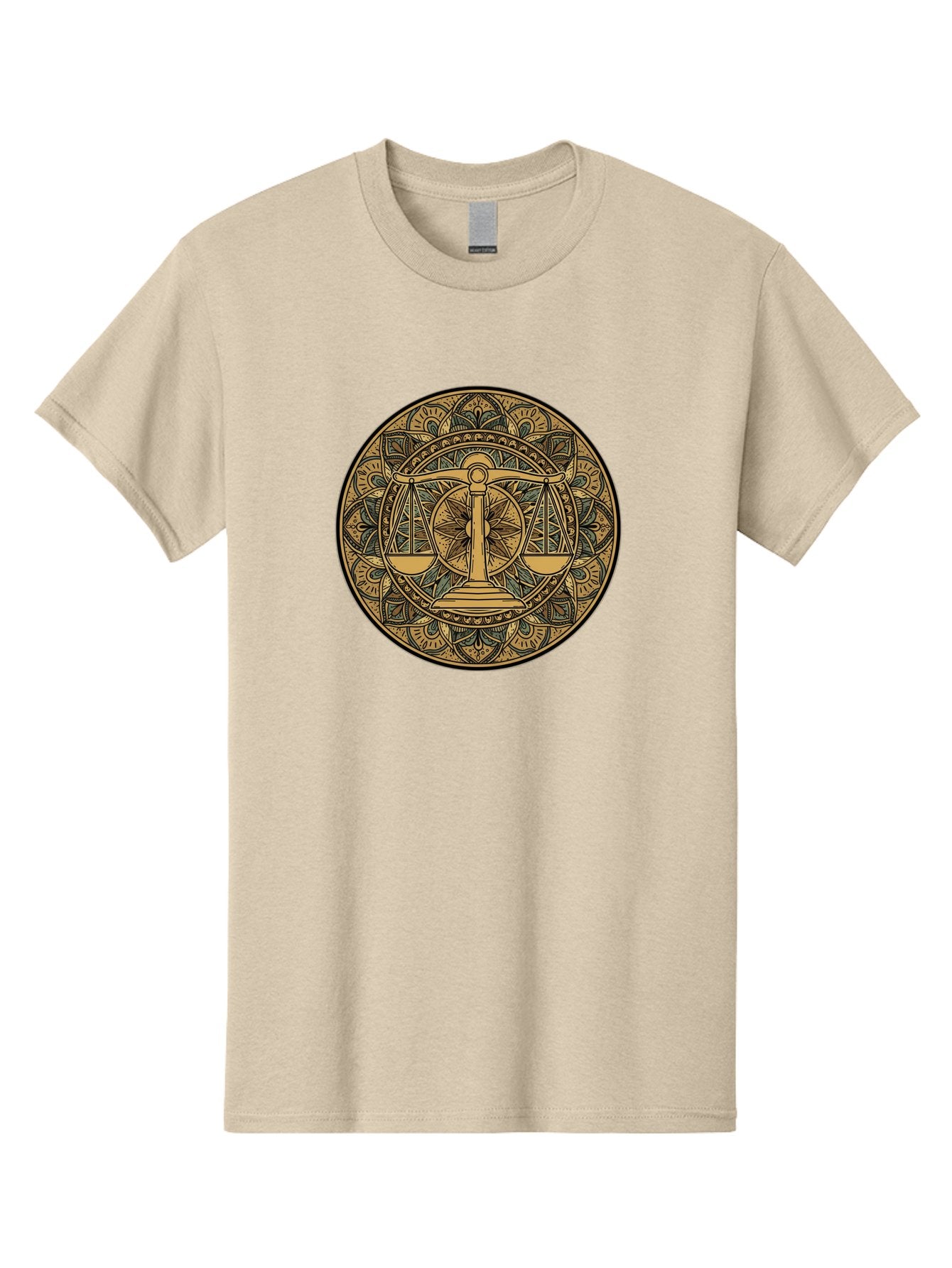 Libra-Symbol Men'S Graphic Tee, 100% Cotton, Comfortable Casual Summer Wear, Machine Washable, Mandala Art, Libra Zodiac Sign, Balance Scales, Intricate Designs, Symbolic Representation, Astrology, Justice, Harmony, Equilibrium, Bae220 5