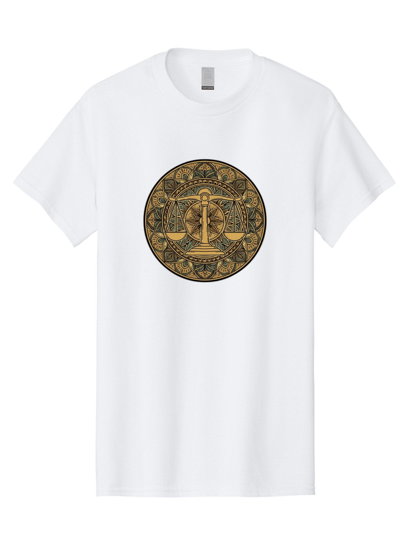 Libra-Symbol Men'S Graphic Tee, 100% Cotton, Comfortable Casual Summer Wear, Machine Washable, Mandala Art, Libra Zodiac Sign, Balance Scales, Intricate Designs, Symbolic Representation, Astrology, Justice, Harmony, Equilibrium, Bae220 9