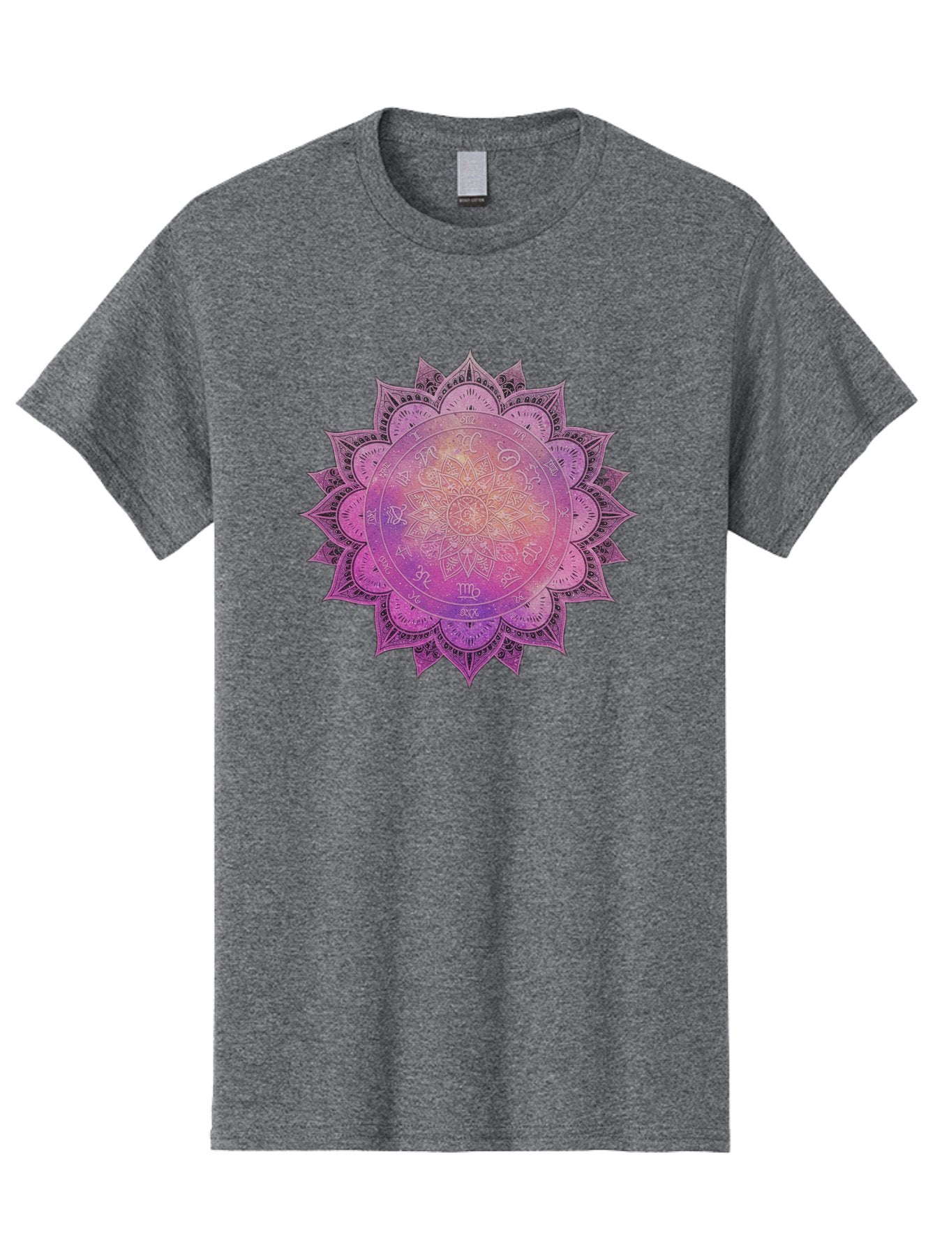 Lotus-Flower-Mandala Men'S Graphic Tee, 100% Cotton, Comfortable Casual Summer Wear, Machine Washable, Sacred Geometry, Spiritual Symbols, Mystical Art, Intricate Patterns, Mandala Design, Purple Hues, Symbolic Representation, Bae223