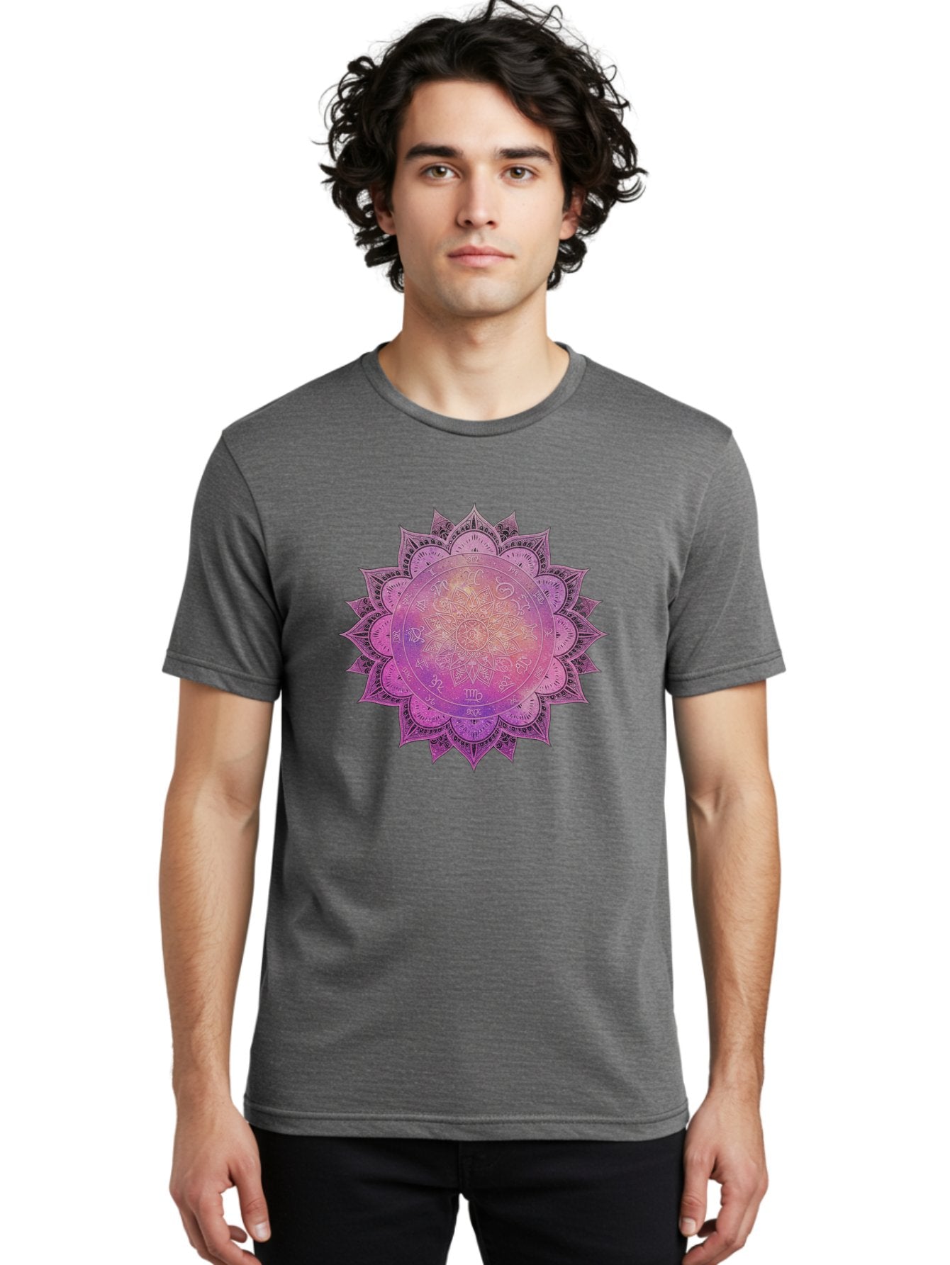 Lotus-Flower-Mandala Men'S Graphic Tee, 100% Cotton, Comfortable Casual Summer Wear, Machine Washable, Sacred Geometry, Spiritual Symbols, Mystical Art, Intricate Patterns, Mandala Design, Purple Hues, Symbolic Representation, Bae223 19
