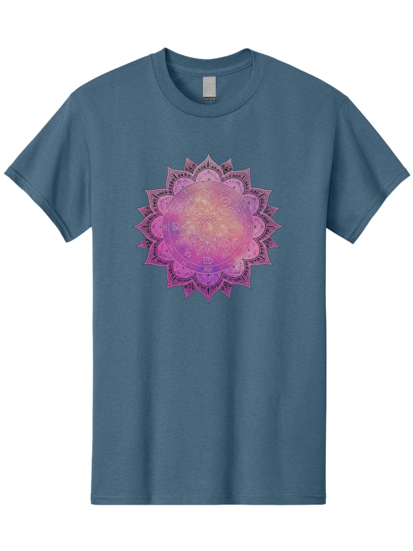 Lotus-Flower-Mandala Men'S Graphic Tee, 100% Cotton, Comfortable Casual Summer Wear, Machine Washable, Sacred Geometry, Spiritual Symbols, Mystical Art, Intricate Patterns, Mandala Design, Purple Hues, Symbolic Representation, Bae223 7