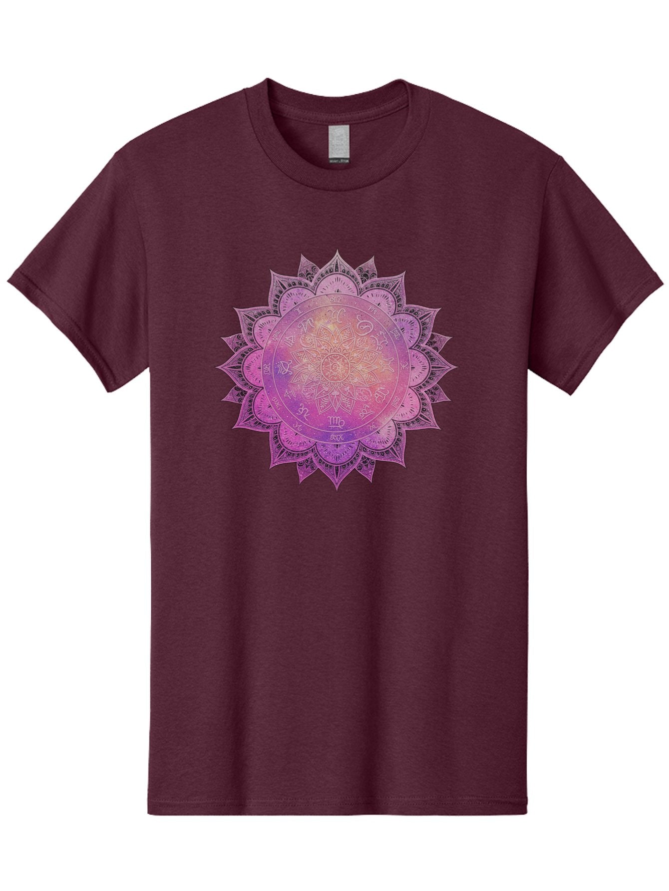 Lotus-Flower-Mandala Men'S Graphic Tee, 100% Cotton, Comfortable Casual Summer Wear, Machine Washable, Sacred Geometry, Spiritual Symbols, Mystical Art, Intricate Patterns, Mandala Design, Purple Hues, Symbolic Representation, Bae223