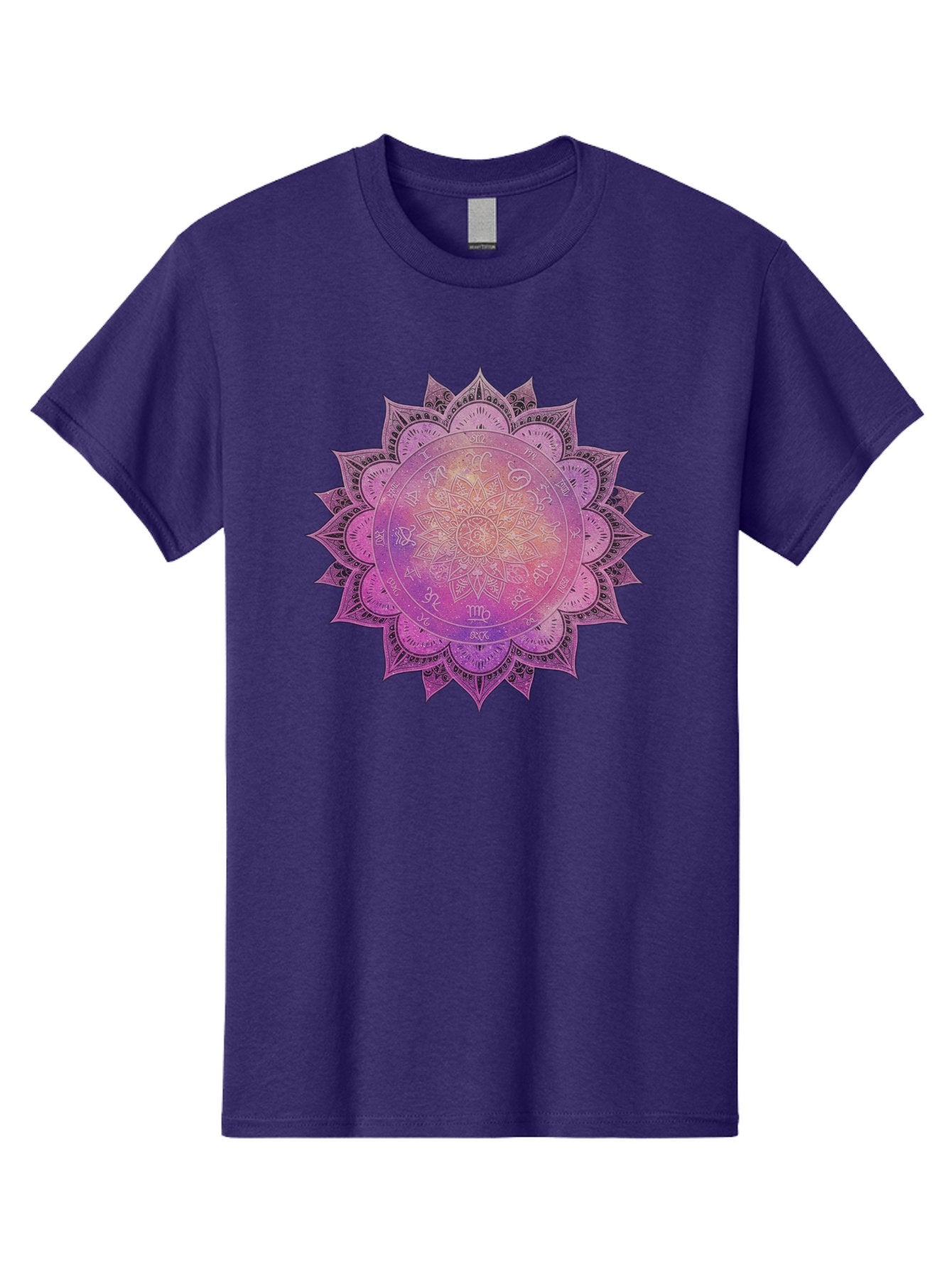 Lotus-Flower-Mandala Men'S Graphic Tee, 100% Cotton, Comfortable Casual Summer Wear, Machine Washable, Sacred Geometry, Spiritual Symbols, Mystical Art, Intricate Patterns, Mandala Design, Purple Hues, Symbolic Representation, Bae223 4