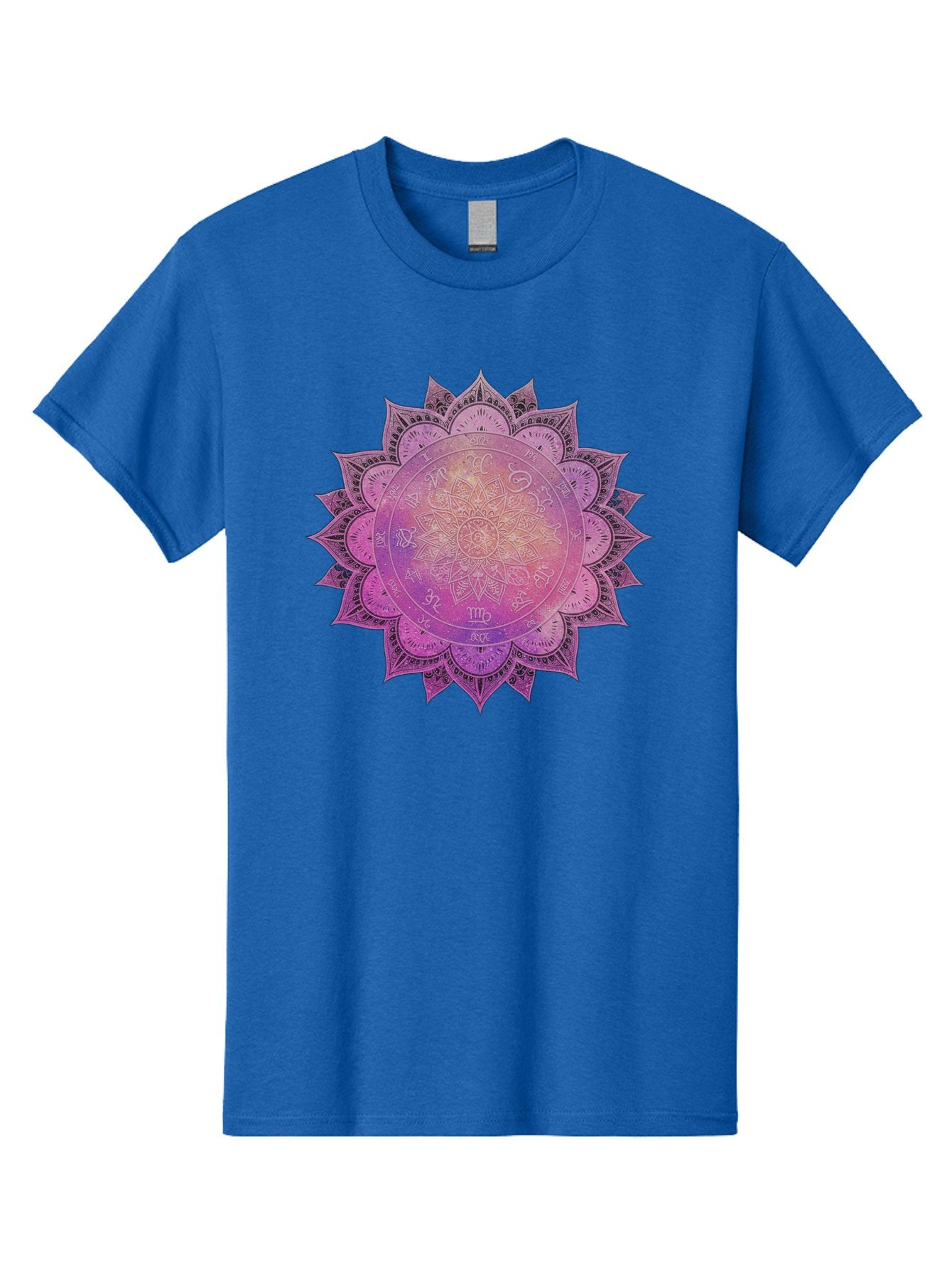 Lotus-Flower-Mandala Men'S Graphic Tee, 100% Cotton, Comfortable Casual Summer Wear, Machine Washable, Sacred Geometry, Spiritual Symbols, Mystical Art, Intricate Patterns, Mandala Design, Purple Hues, Symbolic Representation, Bae223 9