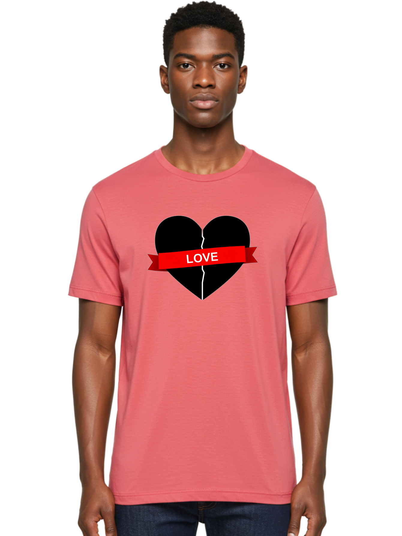 Love-Broken-Heart Men'S Graphic Tee, 100% Cotton, Comfortable Casual Summer Wear, Machine Washable, Broken Heart, Heartbreak, Love Symbol, Red Ribbon, White Text, Split Heart, Cracked Heart, Heart Illustration, Heart Graphic, Torn Love Bae224 16