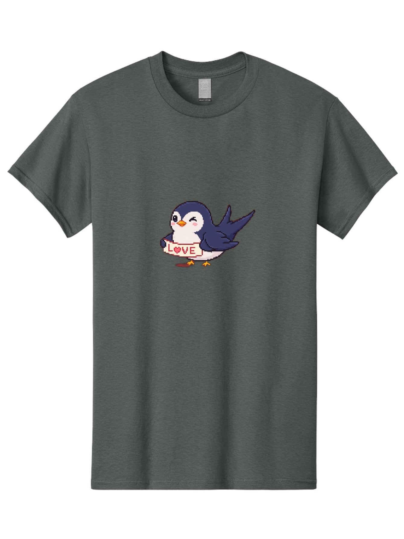 Love-Penguin Men'S Graphic Tee, 100% Cotton, Comfortable Casual Summer Wear, Machine Washable, Cute Penguin, Pixel Art, Love Sign, Heart Symbol, Adorable Animal, Cartoon Character, Sweet Expression, Digital Illustration, Kawaii Style Bae225
