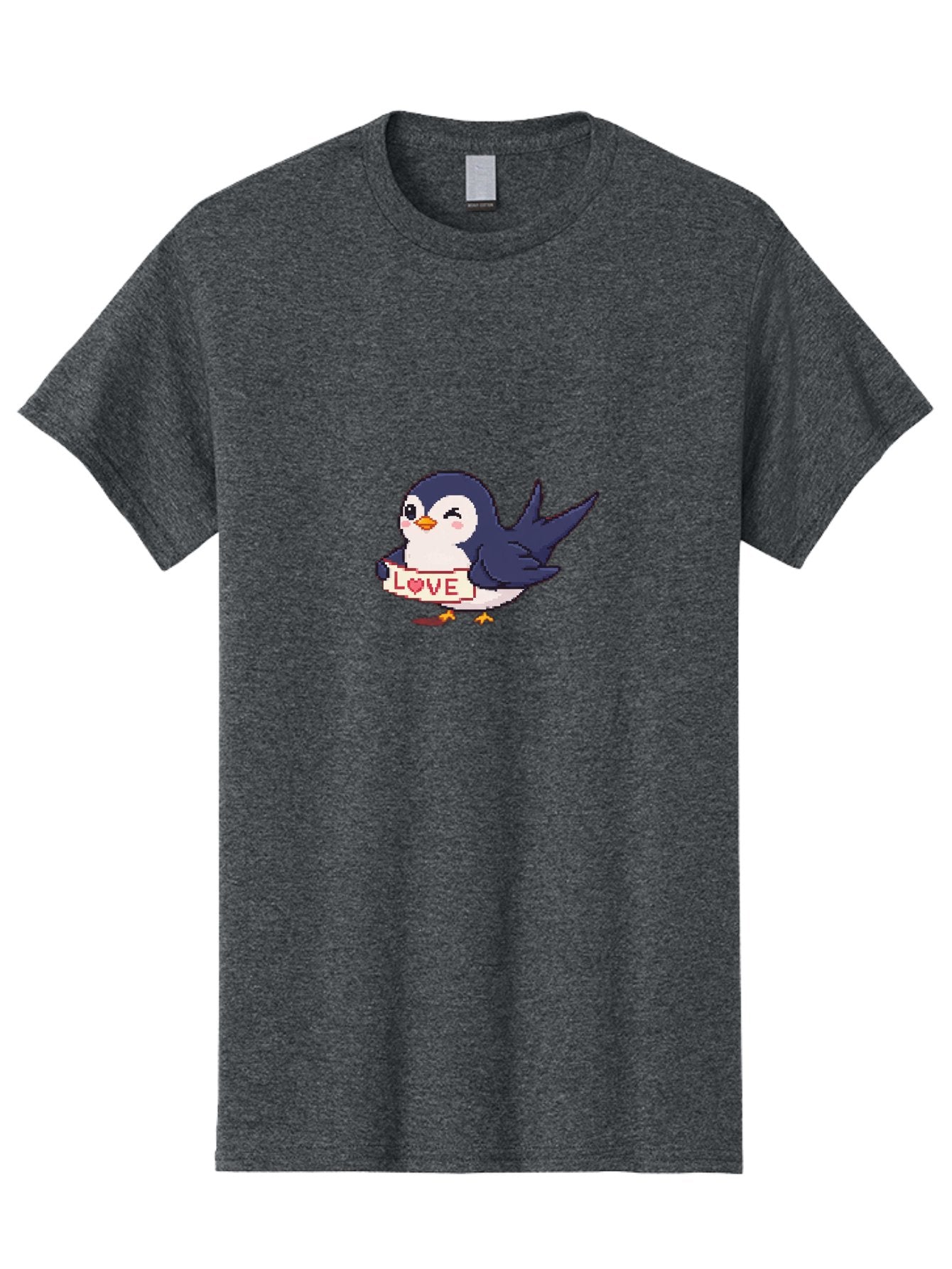 Love-Penguin Men'S Graphic Tee, 100% Cotton, Comfortable Casual Summer Wear, Machine Washable, Cute Penguin, Pixel Art, Love Sign, Heart Symbol, Adorable Animal, Cartoon Character, Sweet Expression, Digital Illustration, Kawaii Style Bae225 6