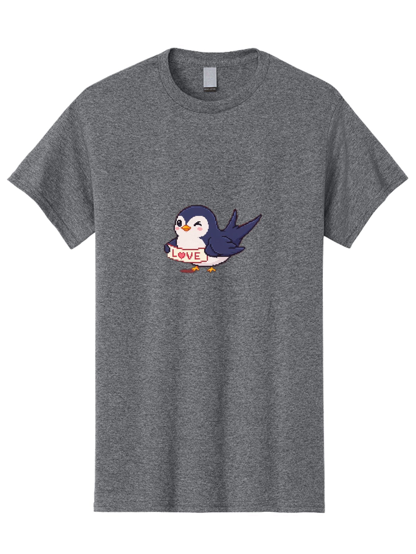 Love-Penguin Men'S Graphic Tee, 100% Cotton, Comfortable Casual Summer Wear, Machine Washable, Cute Penguin, Pixel Art, Love Sign, Heart Symbol, Adorable Animal, Cartoon Character, Sweet Expression, Digital Illustration, Kawaii Style Bae225 13