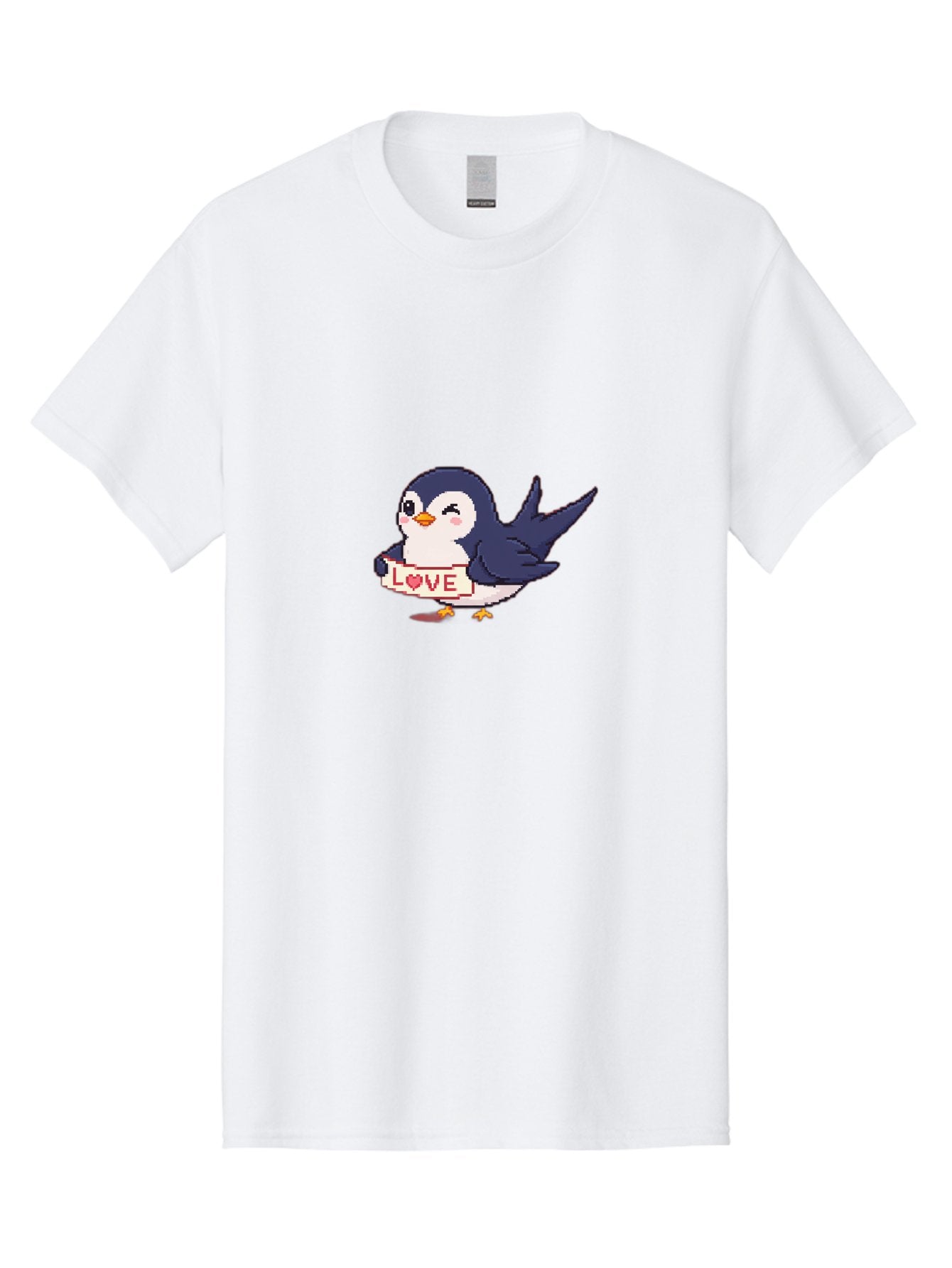 Love-Penguin Men'S Graphic Tee, 100% Cotton, Comfortable Casual Summer Wear, Machine Washable, Cute Penguin, Pixel Art, Love Sign, Heart Symbol, Adorable Animal, Cartoon Character, Sweet Expression, Digital Illustration, Kawaii Style Bae225 3