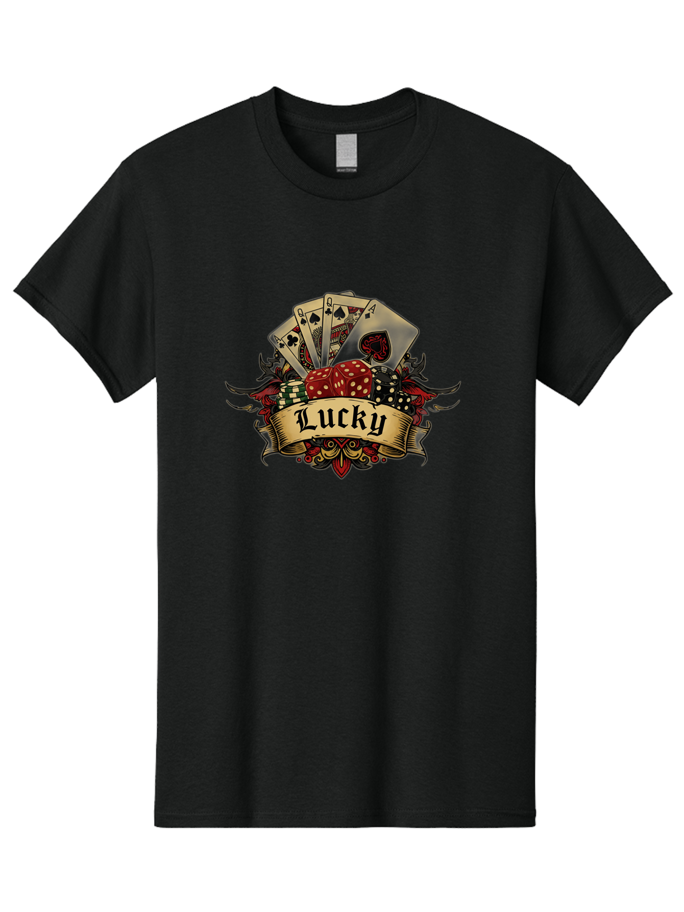 Lucky-1 Men'S Graphic Tee, 100% Cotton, Comfortable Casual Summer Wear, Machine Washable, Lucky Charm, Playing Cards, Poker Dice, Red Dice, Casino Luck, Gaming Good Fortune, Gambler'S Luck, Poker Game, Card Game Bae226 12
