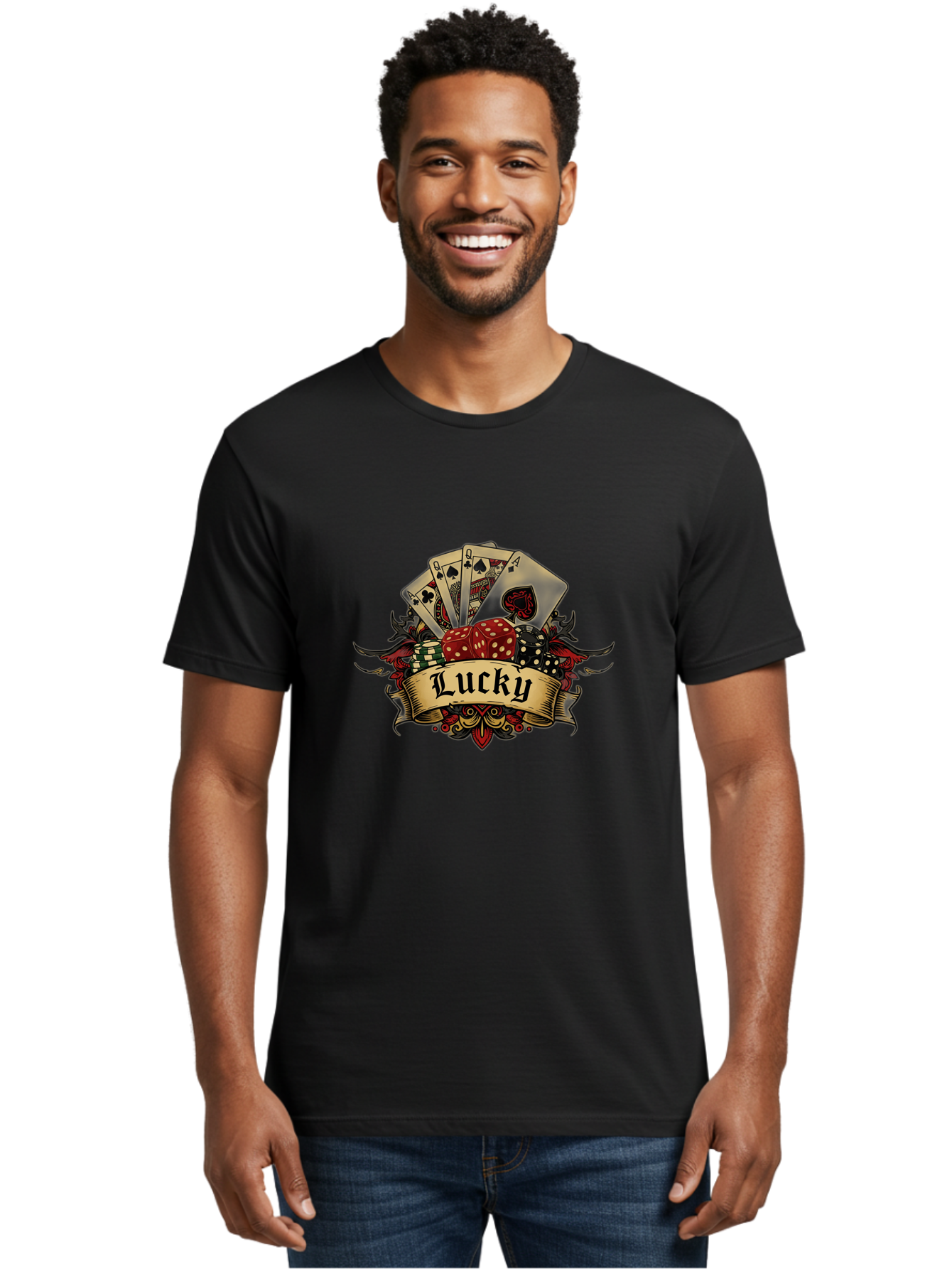 Lucky-1 Men'S Graphic Tee, 100% Cotton, Comfortable Casual Summer Wear, Machine Washable, Lucky Charm, Playing Cards, Poker Dice, Red Dice, Casino Luck, Gaming Good Fortune, Gambler'S Luck, Poker Game, Card Game Bae226 27