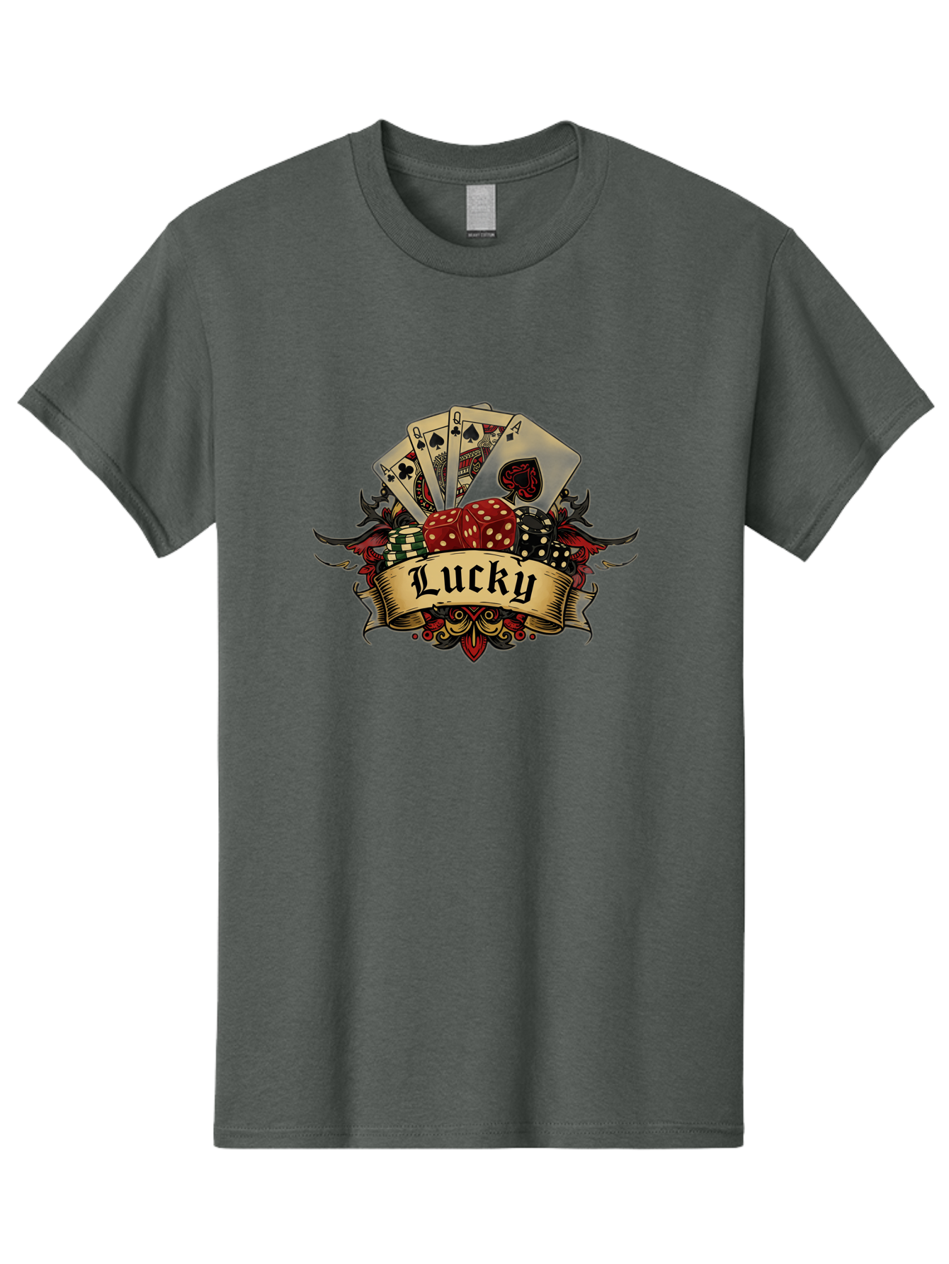 Lucky-1 Men'S Graphic Tee, 100% Cotton, Comfortable Casual Summer Wear, Machine Washable, Lucky Charm, Playing Cards, Poker Dice, Red Dice, Casino Luck, Gaming Good Fortune, Gambler'S Luck, Poker Game, Card Game Bae226 8