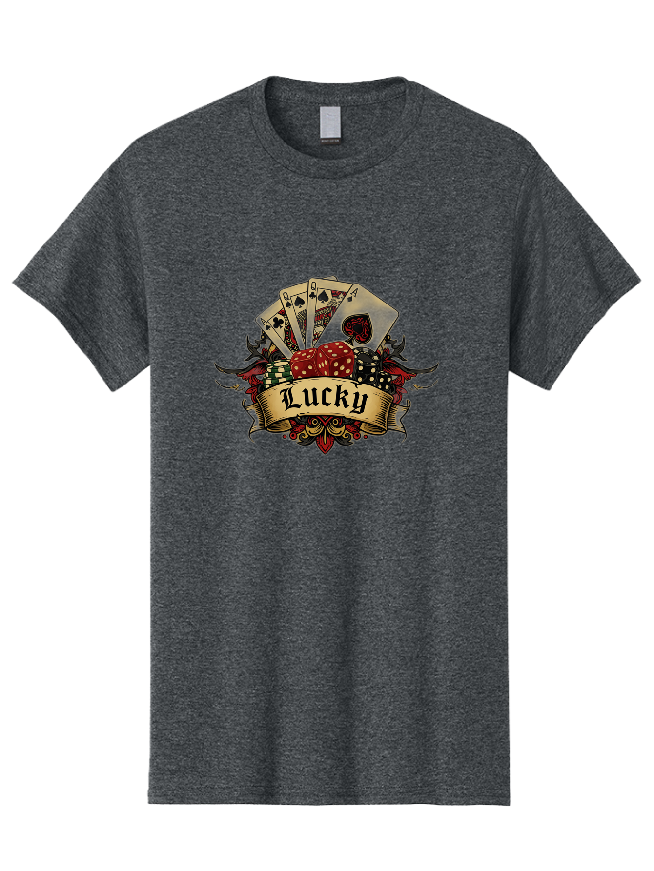 Lucky-1 Men'S Graphic Tee, 100% Cotton, Comfortable Casual Summer Wear, Machine Washable, Lucky Charm, Playing Cards, Poker Dice, Red Dice, Casino Luck, Gaming Good Fortune, Gambler'S Luck, Poker Game, Card Game Bae226 10