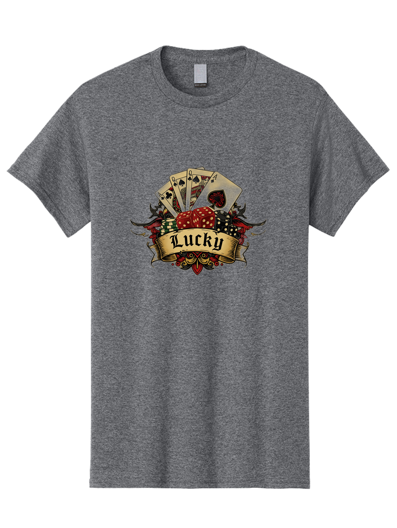 Lucky-1 Men'S Graphic Tee, 100% Cotton, Comfortable Casual Summer Wear, Machine Washable, Lucky Charm, Playing Cards, Poker Dice, Red Dice, Casino Luck, Gaming Good Fortune, Gambler'S Luck, Poker Game, Card Game Bae226 13