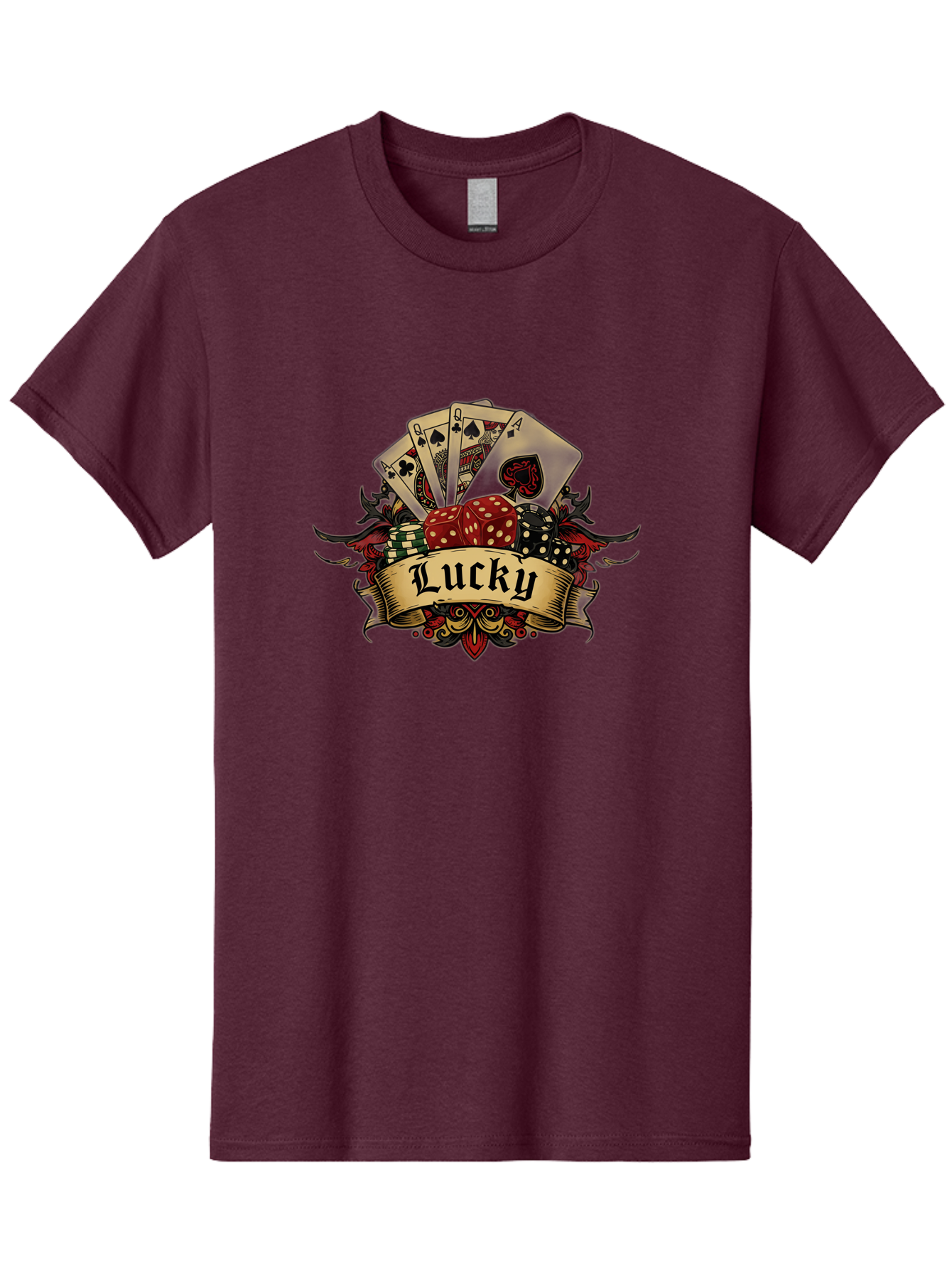 Lucky-1 Men'S Graphic Tee, 100% Cotton, Comfortable Casual Summer Wear, Machine Washable, Lucky Charm, Playing Cards, Poker Dice, Red Dice, Casino Luck, Gaming Good Fortune, Gambler'S Luck, Poker Game, Card Game Bae226 7
