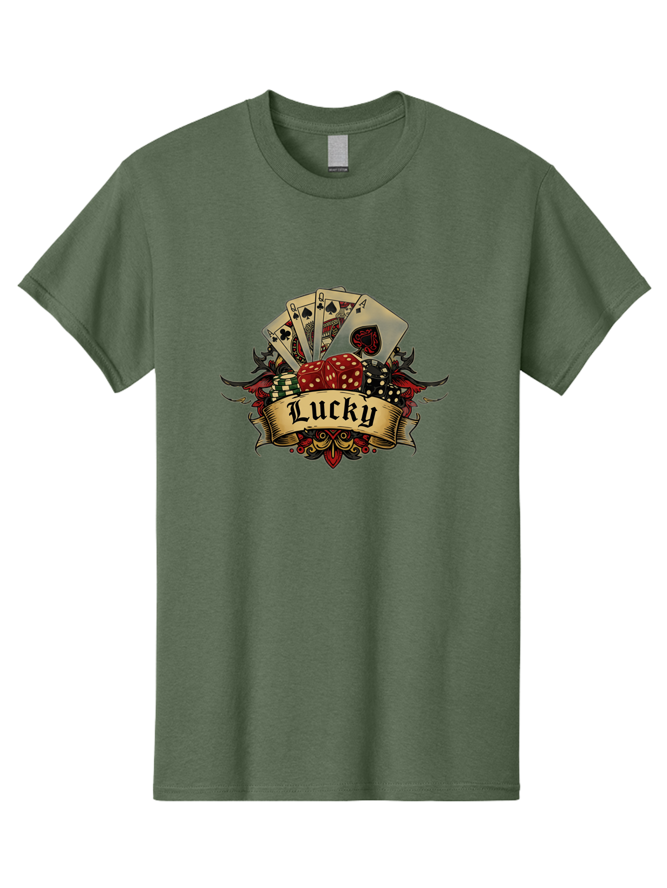 Lucky-1 Men'S Graphic Tee, 100% Cotton, Comfortable Casual Summer Wear, Machine Washable, Lucky Charm, Playing Cards, Poker Dice, Red Dice, Casino Luck, Gaming Good Fortune, Gambler'S Luck, Poker Game, Card Game Bae226 5