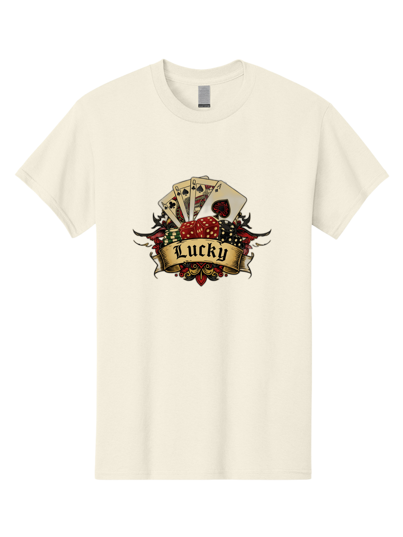 Lucky-1 Men'S Graphic Tee, 100% Cotton, Comfortable Casual Summer Wear, Machine Washable, Lucky Charm, Playing Cards, Poker Dice, Red Dice, Casino Luck, Gaming Good Fortune, Gambler'S Luck, Poker Game, Card Game Bae226 4