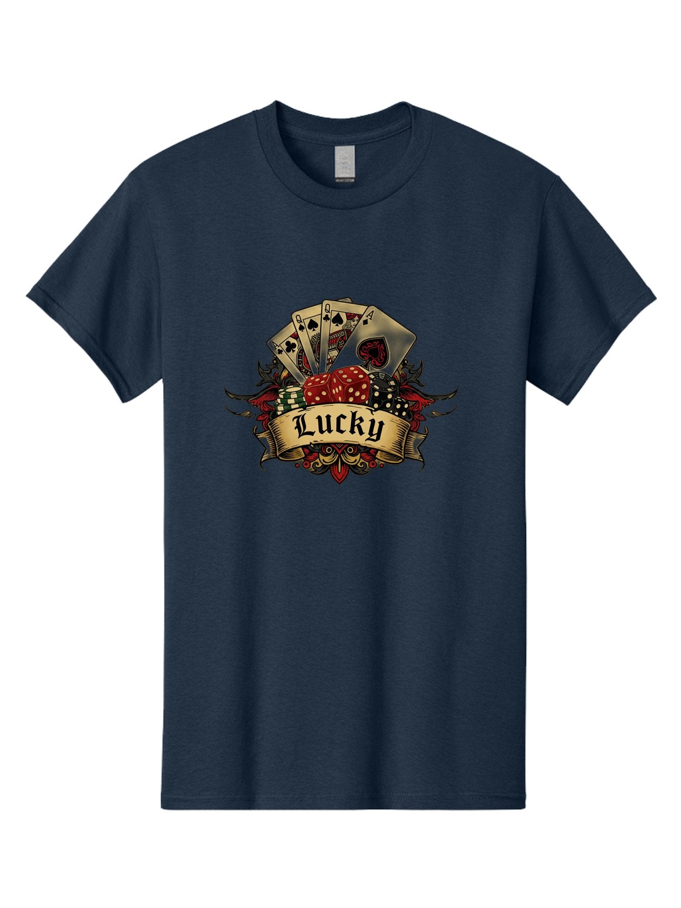 Lucky-1 Men'S Graphic Tee, 100% Cotton, Comfortable Casual Summer Wear, Machine Washable, Lucky Charm, Playing Cards, Poker Dice, Red Dice, Casino Luck, Gaming Good Fortune, Gambler'S Luck, Poker Game, Card Game Bae226 10