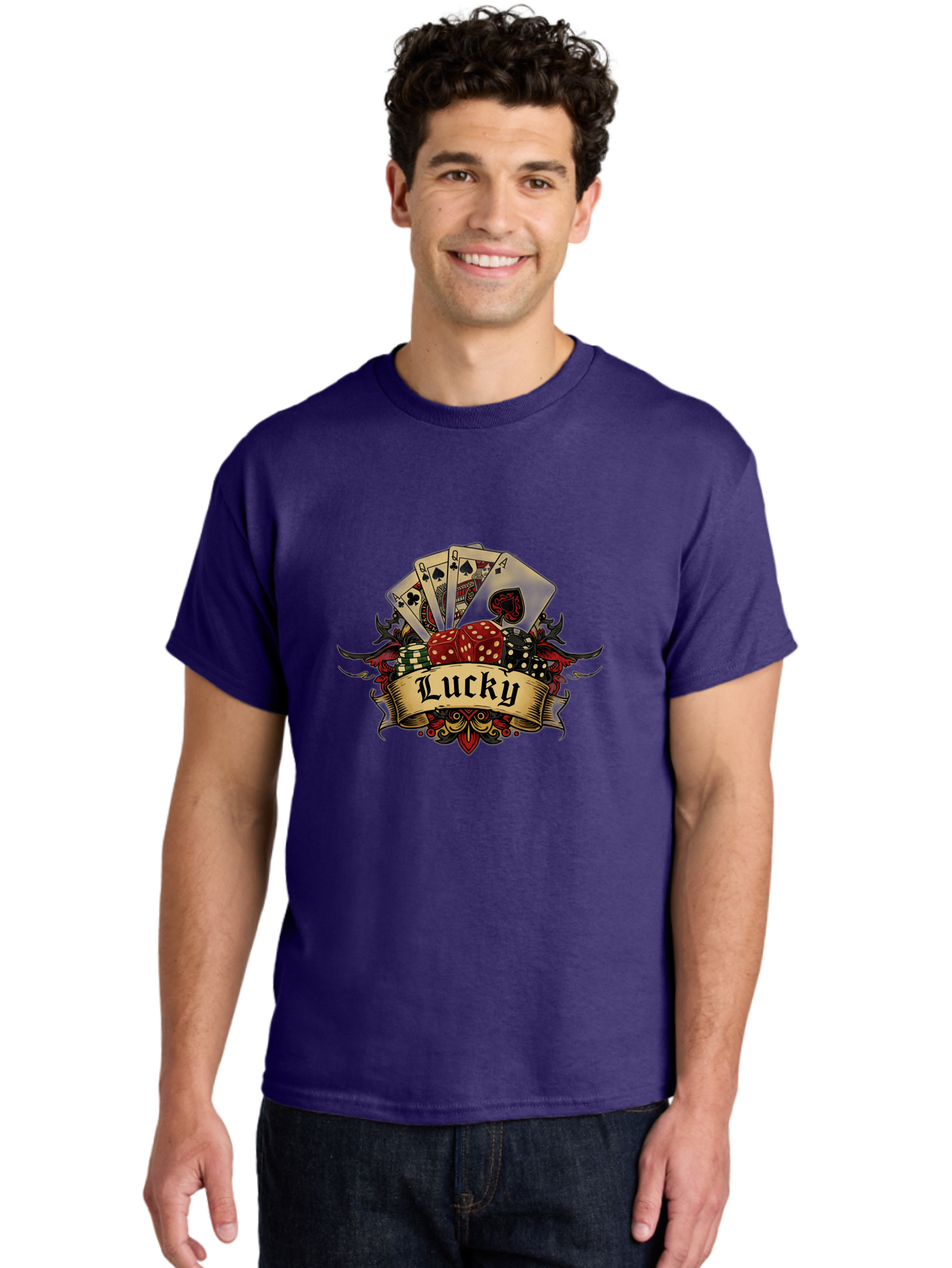 Lucky-1 Men'S Graphic Tee, 100% Cotton, Comfortable Casual Summer Wear, Machine Washable, Lucky Charm, Playing Cards, Poker Dice, Red Dice, Casino Luck, Gaming Good Fortune, Gambler'S Luck, Poker Game, Card Game Bae226 21