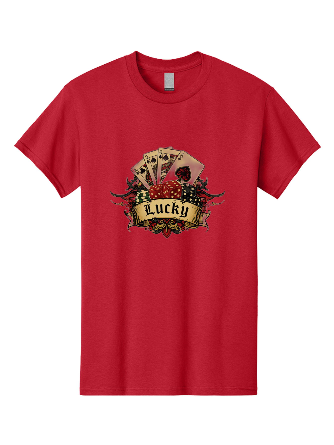 Lucky-1 Men'S Graphic Tee, 100% Cotton, Comfortable Casual Summer Wear, Machine Washable, Lucky Charm, Playing Cards, Poker Dice, Red Dice, Casino Luck, Gaming Good Fortune, Gambler'S Luck, Poker Game, Card Game Bae226 3