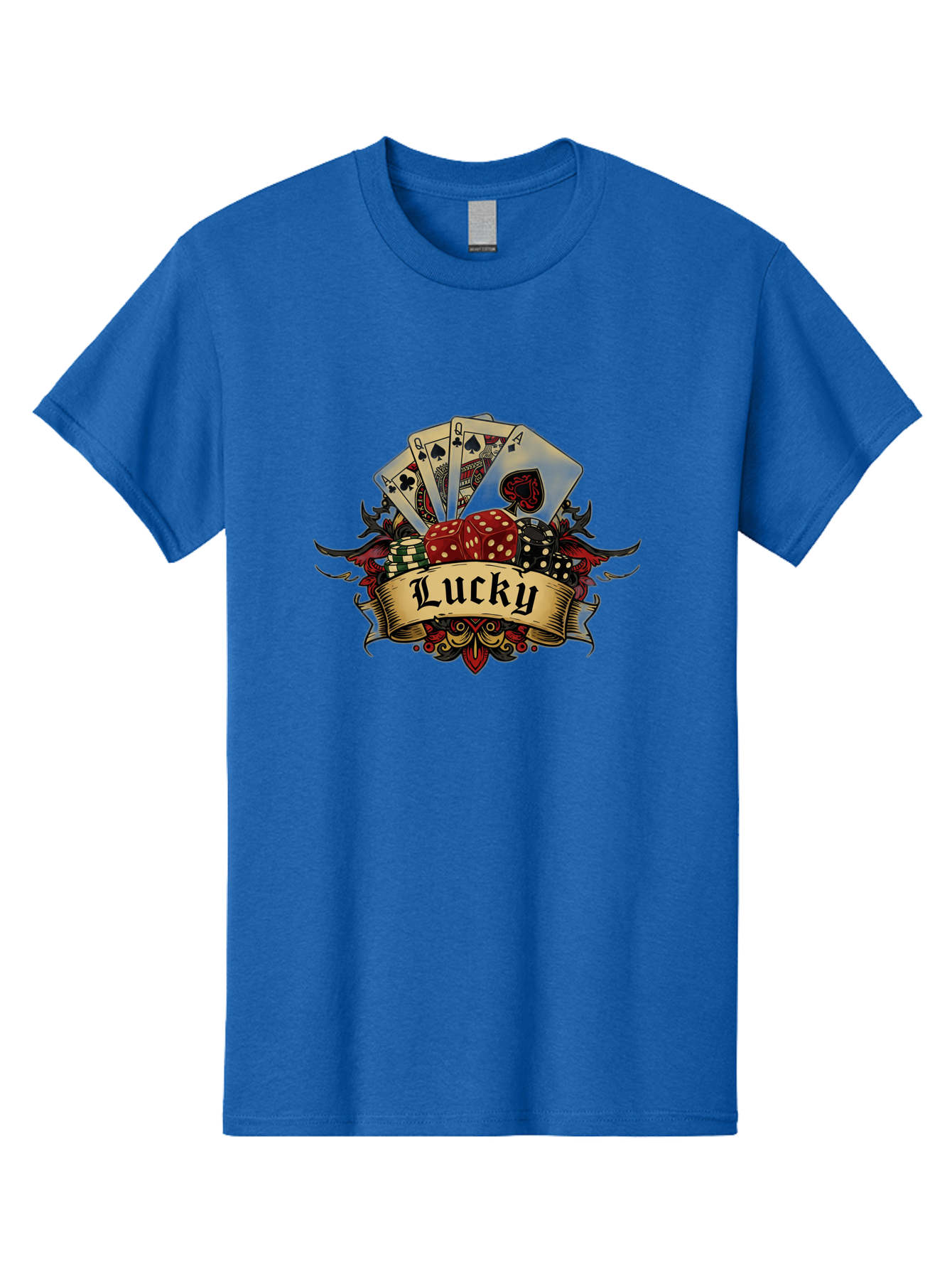 Lucky-1 Men'S Graphic Tee, 100% Cotton, Comfortable Casual Summer Wear, Machine Washable, Lucky Charm, Playing Cards, Poker Dice, Red Dice, Casino Luck, Gaming Good Fortune, Gambler'S Luck, Poker Game, Card Game Bae226 9