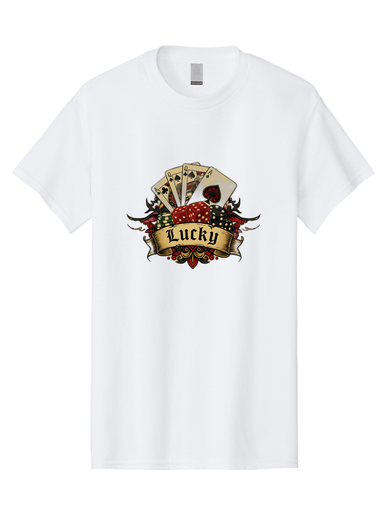 Lucky-1 Men'S Graphic Tee, 100% Cotton, Comfortable Casual Summer Wear, Machine Washable, Lucky Charm, Playing Cards, Poker Dice, Red Dice, Casino Luck, Gaming Good Fortune, Gambler'S Luck, Poker Game, Card Game Bae226 11