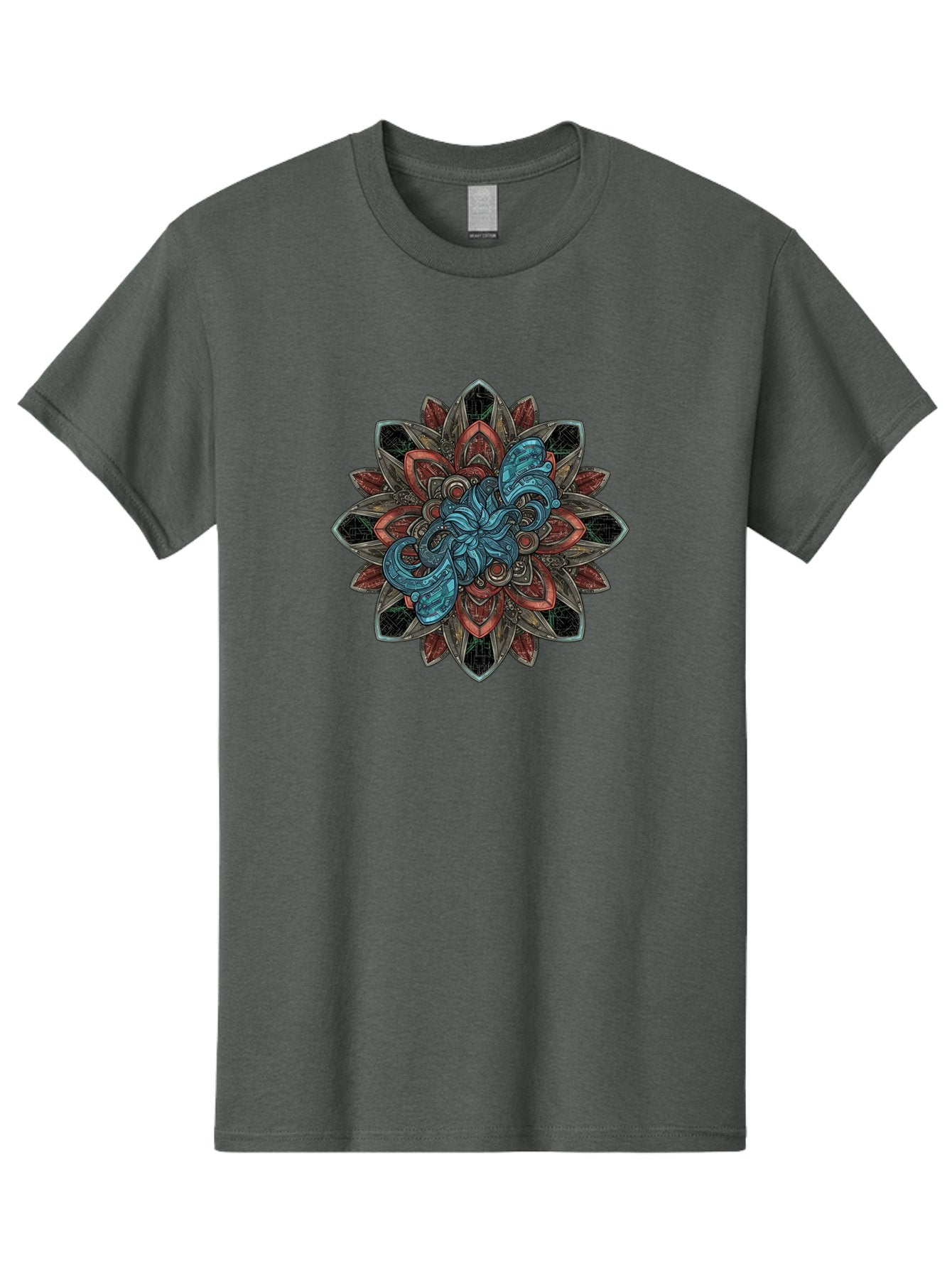 Mandala-Design Men'S Graphic Tee, 100% Cotton, Comfortable Casual Summer Wear, Machine Washable, Intricate Mandala Design, Octopus In The Center, Swirling Tentacles, Bohemian Art, Vibrant Colors, Abstract Patterns, Symbolic Artwork, Bae228 3