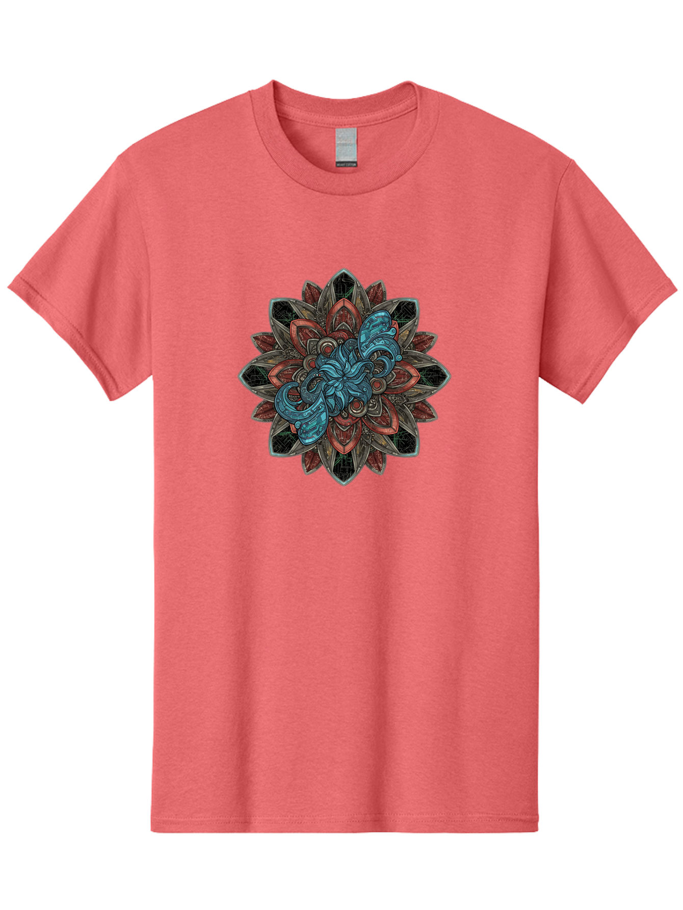 Mandala-Design Men'S Graphic Tee, 100% Cotton, Comfortable Casual Summer Wear, Machine Washable, Intricate Mandala Design, Octopus In The Center, Swirling Tentacles, Bohemian Art, Vibrant Colors, Abstract Patterns, Symbolic Artwork, Bae228 3