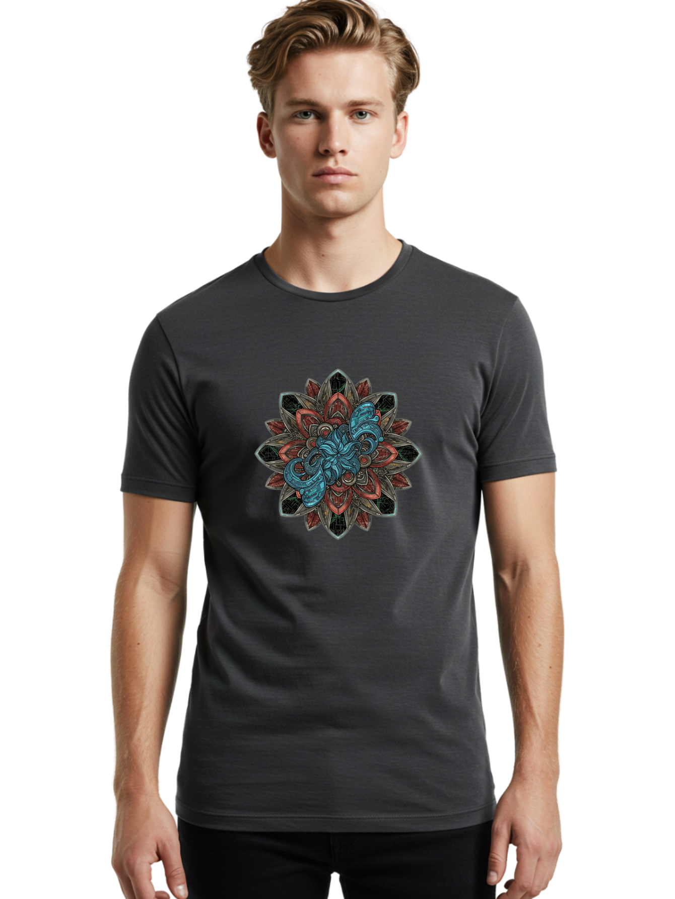 Mandala-Design Men'S Graphic Tee, 100% Cotton, Comfortable Casual Summer Wear, Machine Washable, Intricate Mandala Design, Octopus In The Center, Swirling Tentacles, Bohemian Art, Vibrant Colors, Abstract Patterns, Symbolic Artwork, Bae228 20