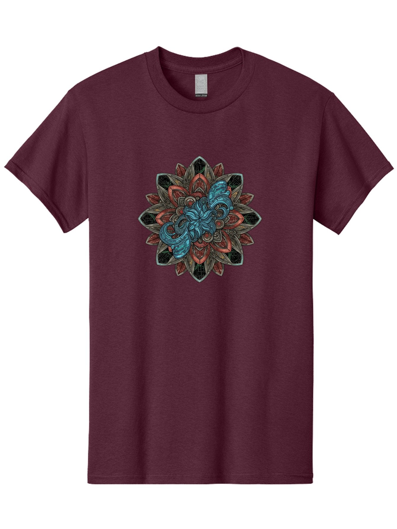 Mandala-Design Men'S Graphic Tee, 100% Cotton, Comfortable Casual Summer Wear, Machine Washable, Intricate Mandala Design, Octopus In The Center, Swirling Tentacles, Bohemian Art, Vibrant Colors, Abstract Patterns, Symbolic Artwork, Bae228