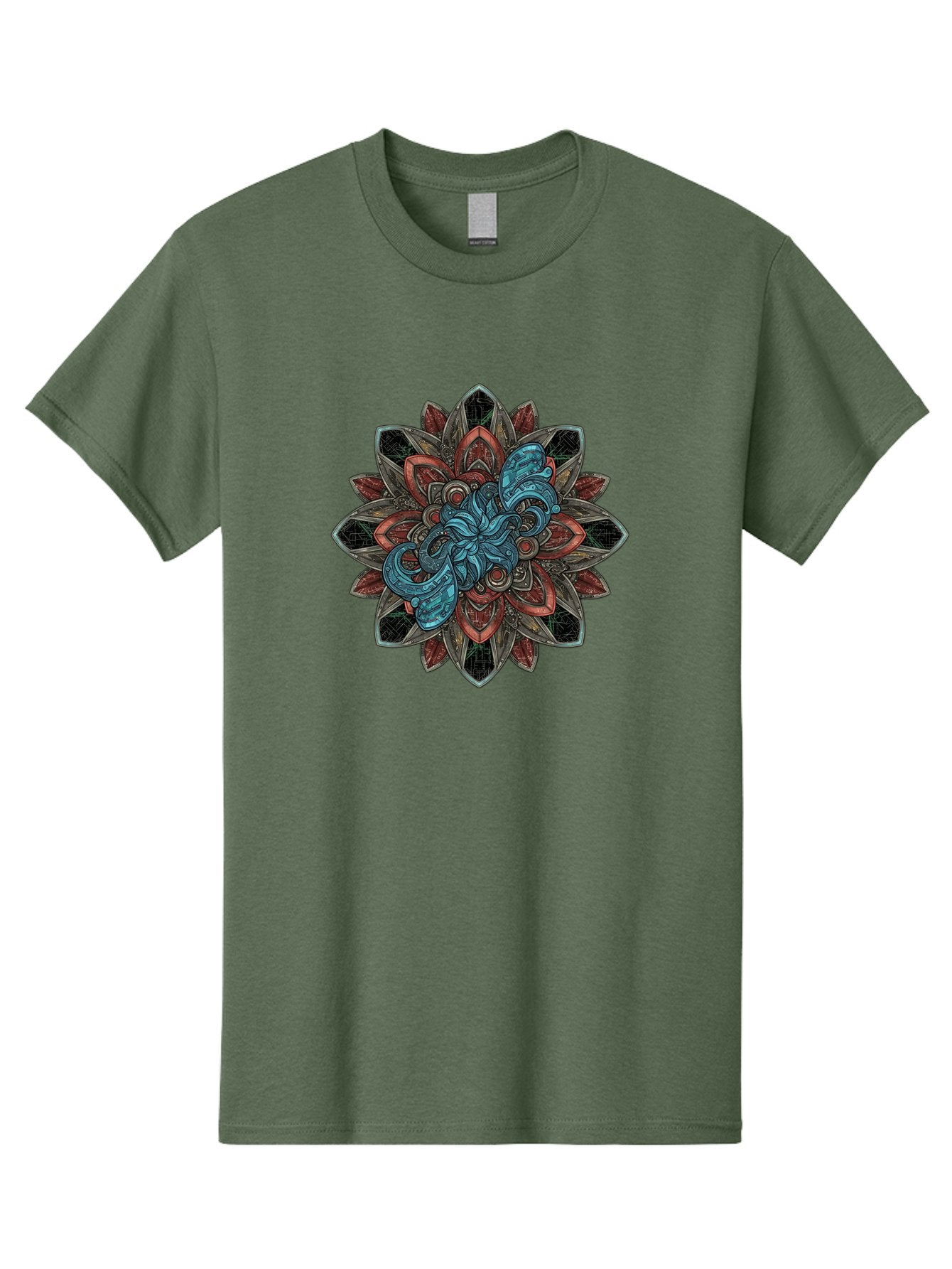 Mandala-Design Men'S Graphic Tee, 100% Cotton, Comfortable Casual Summer Wear, Machine Washable, Intricate Mandala Design, Octopus In The Center, Swirling Tentacles, Bohemian Art, Vibrant Colors, Abstract Patterns, Symbolic Artwork, Bae228 7