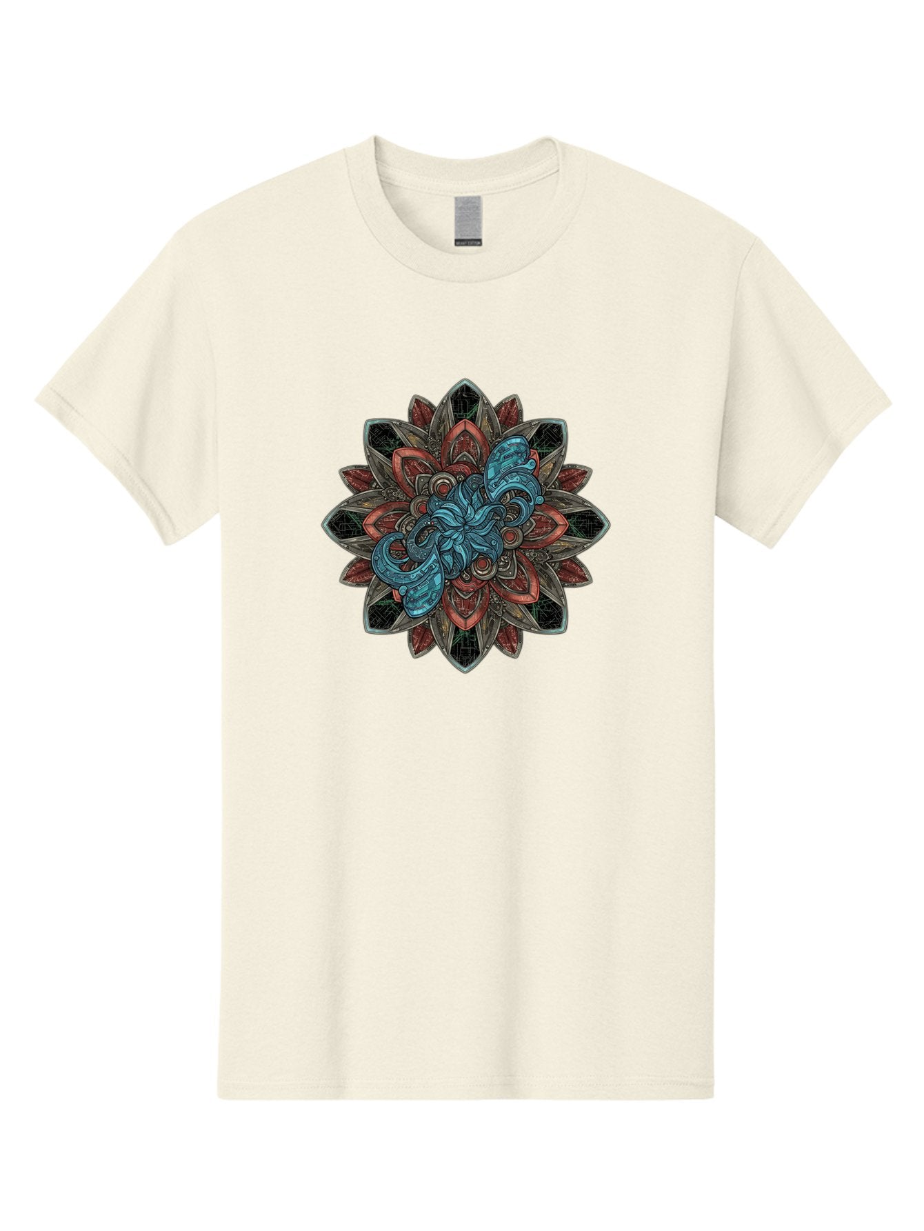 Mandala-Design Men'S Graphic Tee, 100% Cotton, Comfortable Casual Summer Wear, Machine Washable, Intricate Mandala Design, Octopus In The Center, Swirling Tentacles, Bohemian Art, Vibrant Colors, Abstract Patterns, Symbolic Artwork, Bae228