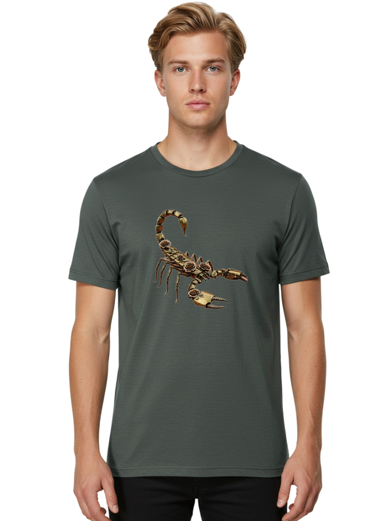 Mechanical-Scorpion Men'S Graphic Tee, 100% Cotton, Comfortable Casual Summer Wear, Machine Washable, Metallic Scorpion, Robotic Creature, Mechanical Arachnid, Futuristic Design, Steampunk Insect, Science Fiction Art, Robotic Exoskeleton, Bae229 22