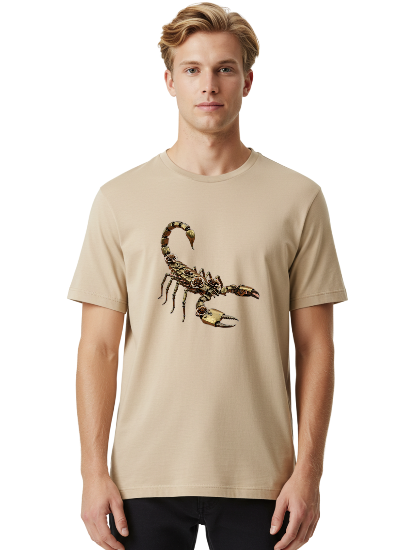 Mechanical-Scorpion Men'S Graphic Tee, 100% Cotton, Comfortable Casual Summer Wear, Machine Washable, Metallic Scorpion, Robotic Creature, Mechanical Arachnid, Futuristic Design, Steampunk Insect, Science Fiction Art, Robotic Exoskeleton, Bae229 23