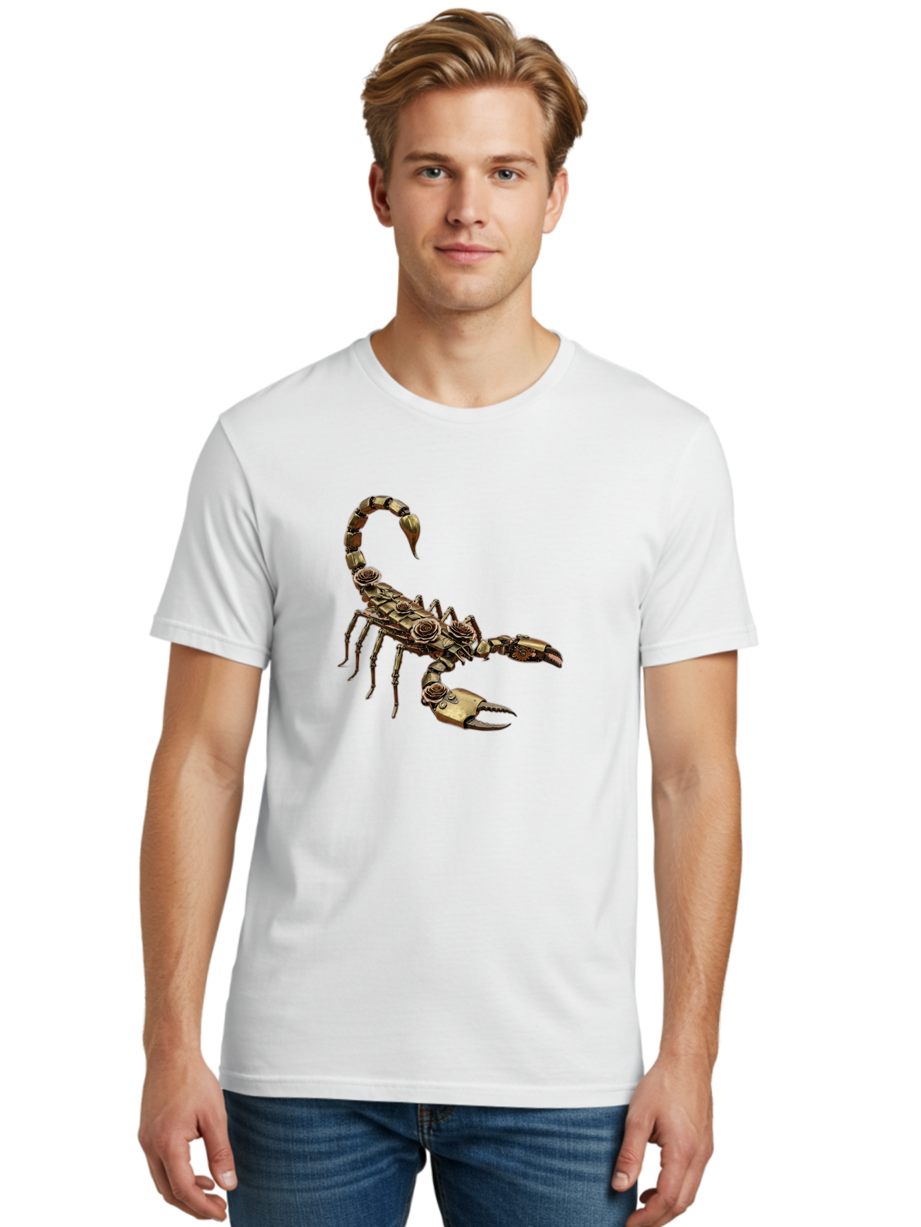 Mechanical-Scorpion Men'S Graphic Tee, 100% Cotton, Comfortable Casual Summer Wear, Machine Washable, Metallic Scorpion, Robotic Creature, Mechanical Arachnid, Futuristic Design, Steampunk Insect, Science Fiction Art, Robotic Exoskeleton, Bae229 28