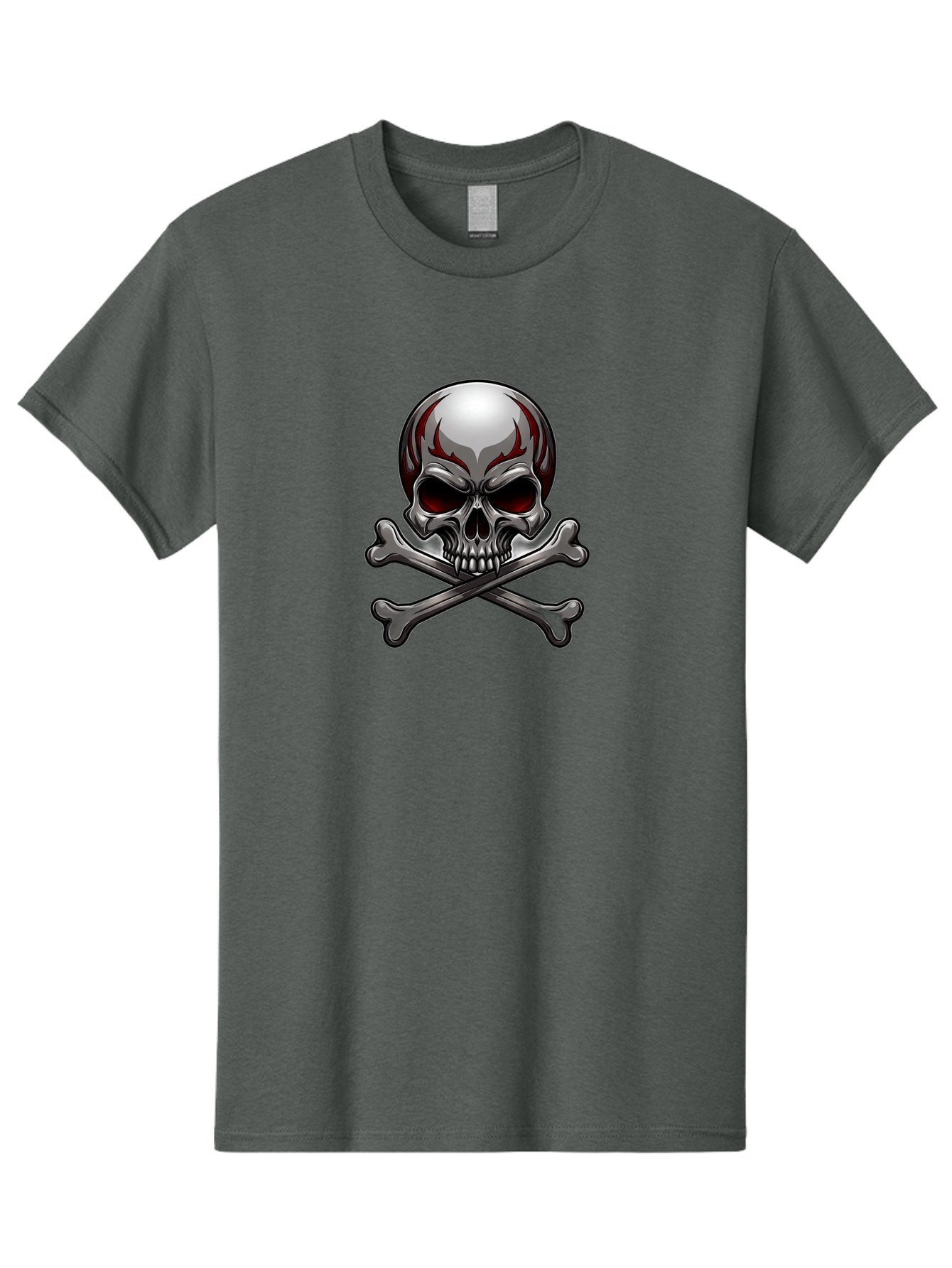 Metal-Skull Men'S Graphic Tee, 100% Cotton, Comfortable Casual Summer Wear, Machine Washable, Skull And Crossbones, Silver Skull, Red Flames, Danger Symbol, Warning Sign, Halloween Theme, Gothic Design, Bold Graphics, Edgy Art Bae230 10