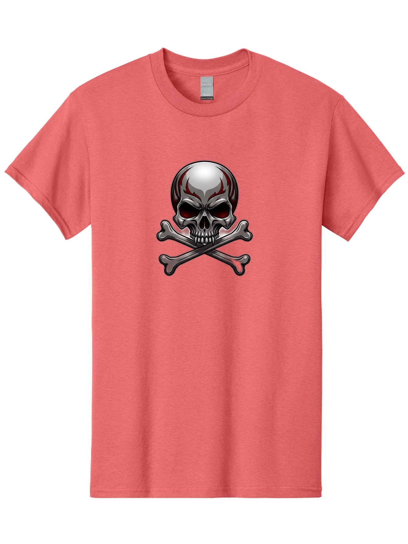 Metal-Skull Men'S Graphic Tee, 100% Cotton, Comfortable Casual Summer Wear, Machine Washable, Skull And Crossbones, Silver Skull, Red Flames, Danger Symbol, Warning Sign, Halloween Theme, Gothic Design, Bold Graphics, Edgy Art Bae230 14