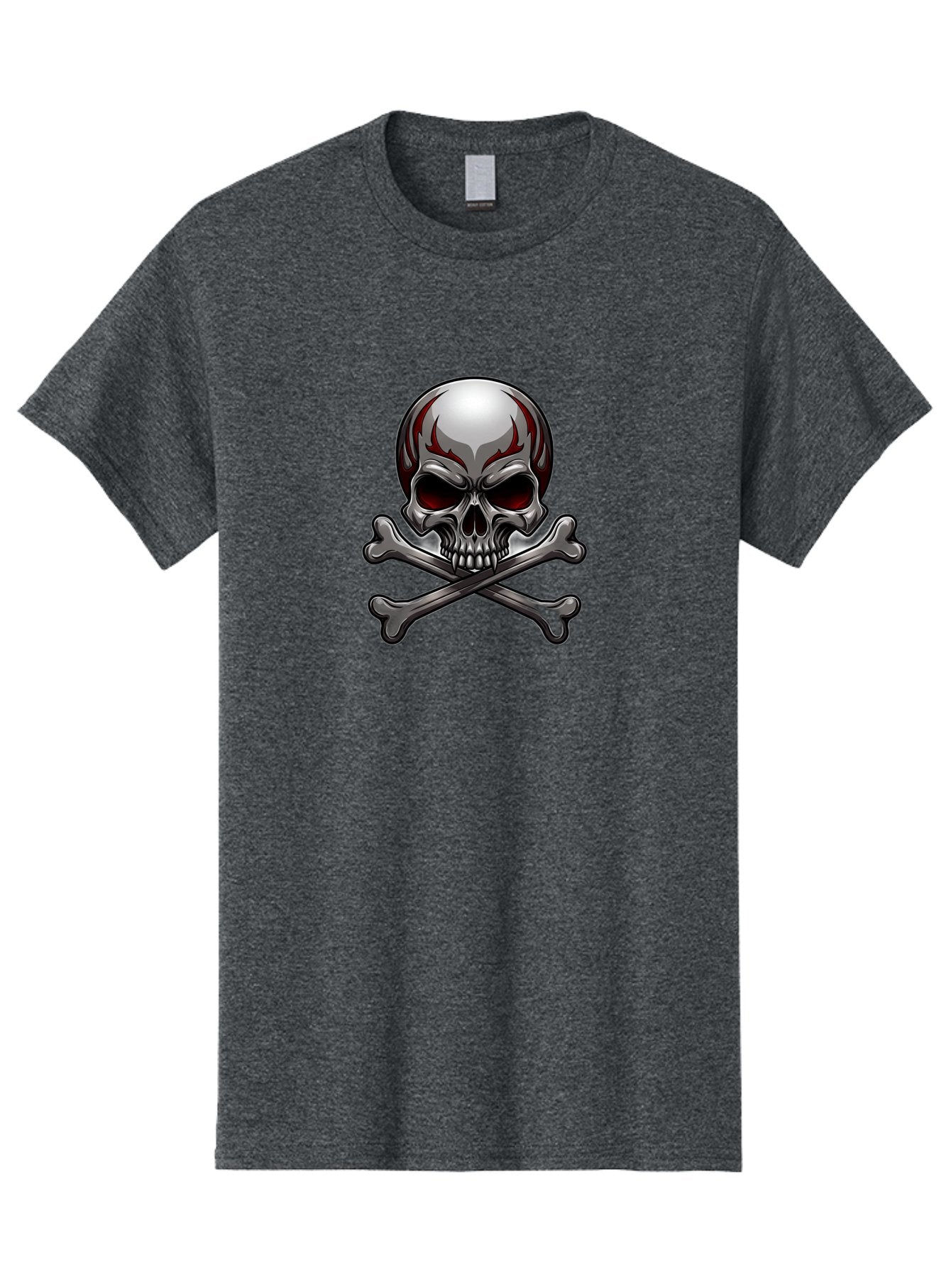 Metal-Skull Men'S Graphic Tee, 100% Cotton, Comfortable Casual Summer Wear, Machine Washable, Skull And Crossbones, Silver Skull, Red Flames, Danger Symbol, Warning Sign, Halloween Theme, Gothic Design, Bold Graphics, Edgy Art Bae230 6