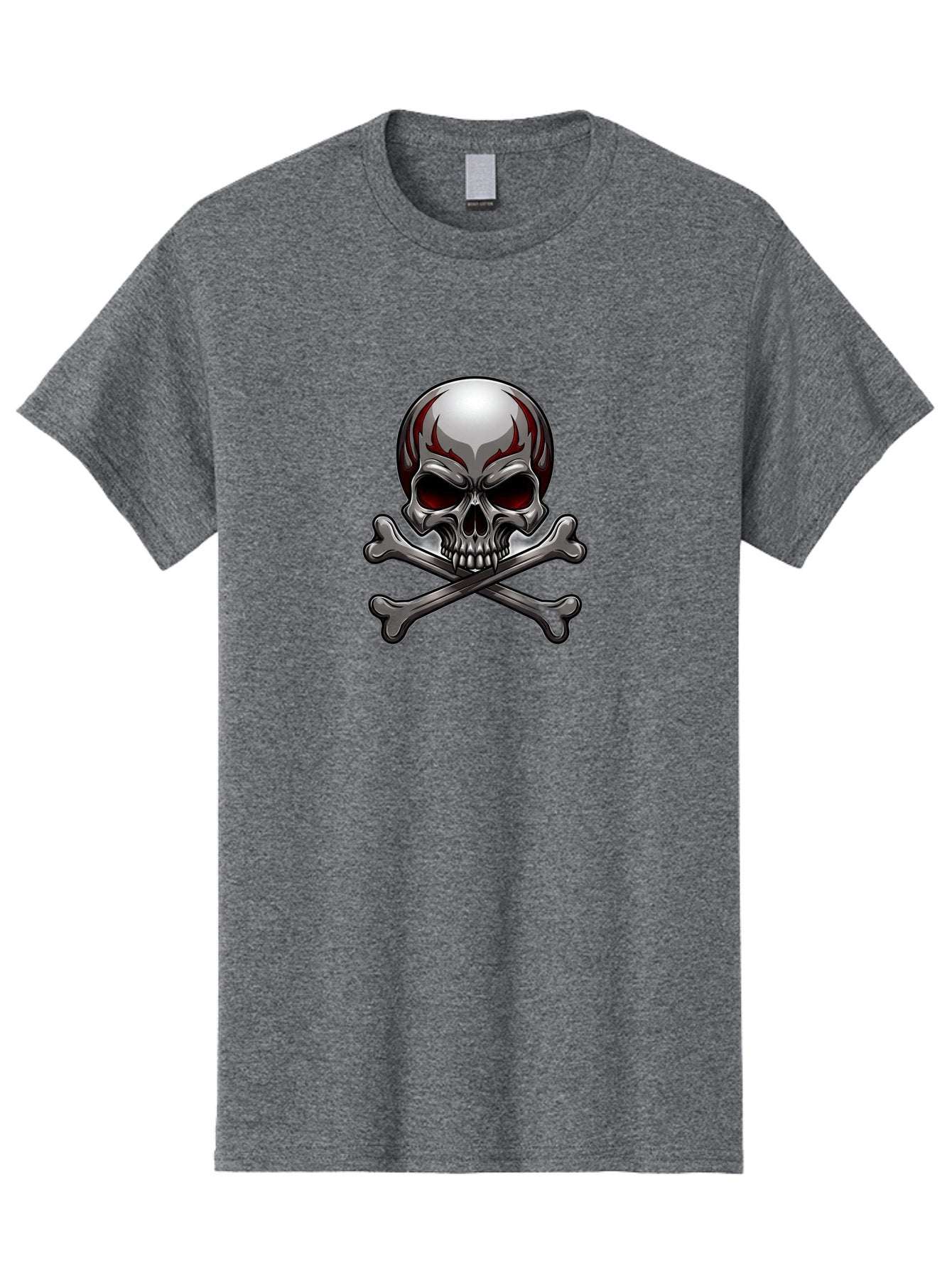 Metal-Skull Men'S Graphic Tee, 100% Cotton, Comfortable Casual Summer Wear, Machine Washable, Skull And Crossbones, Silver Skull, Red Flames, Danger Symbol, Warning Sign, Halloween Theme, Gothic Design, Bold Graphics, Edgy Art Bae230 13