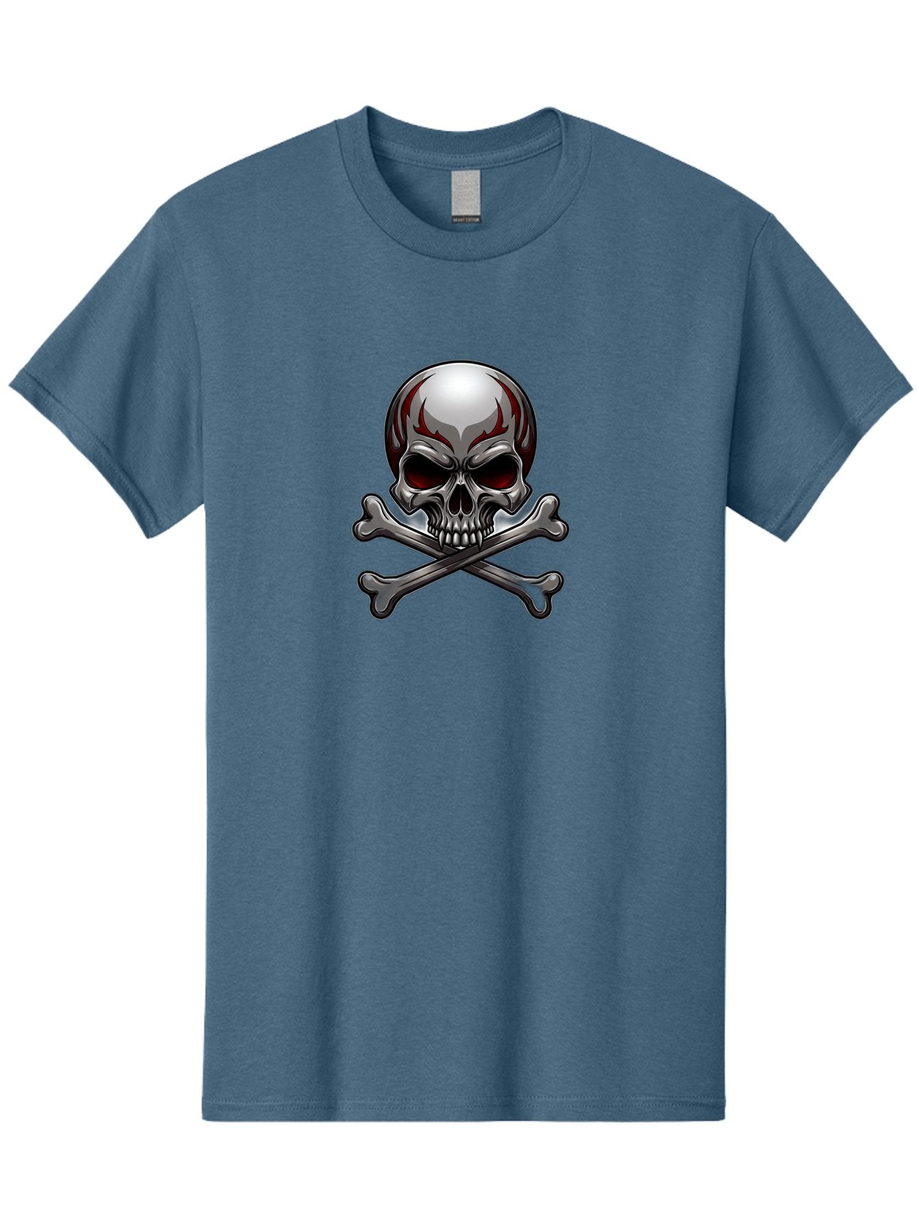 Metal-Skull Men'S Graphic Tee, 100% Cotton, Comfortable Casual Summer Wear, Machine Washable, Skull And Crossbones, Silver Skull, Red Flames, Danger Symbol, Warning Sign, Halloween Theme, Gothic Design, Bold Graphics, Edgy Art Bae230 4