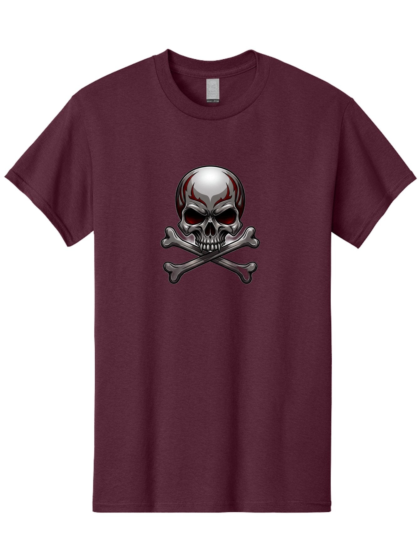 Metal-Skull Men'S Graphic Tee, 100% Cotton, Comfortable Casual Summer Wear, Machine Washable, Skull And Crossbones, Silver Skull, Red Flames, Danger Symbol, Warning Sign, Halloween Theme, Gothic Design, Bold Graphics, Edgy Art Bae230 3