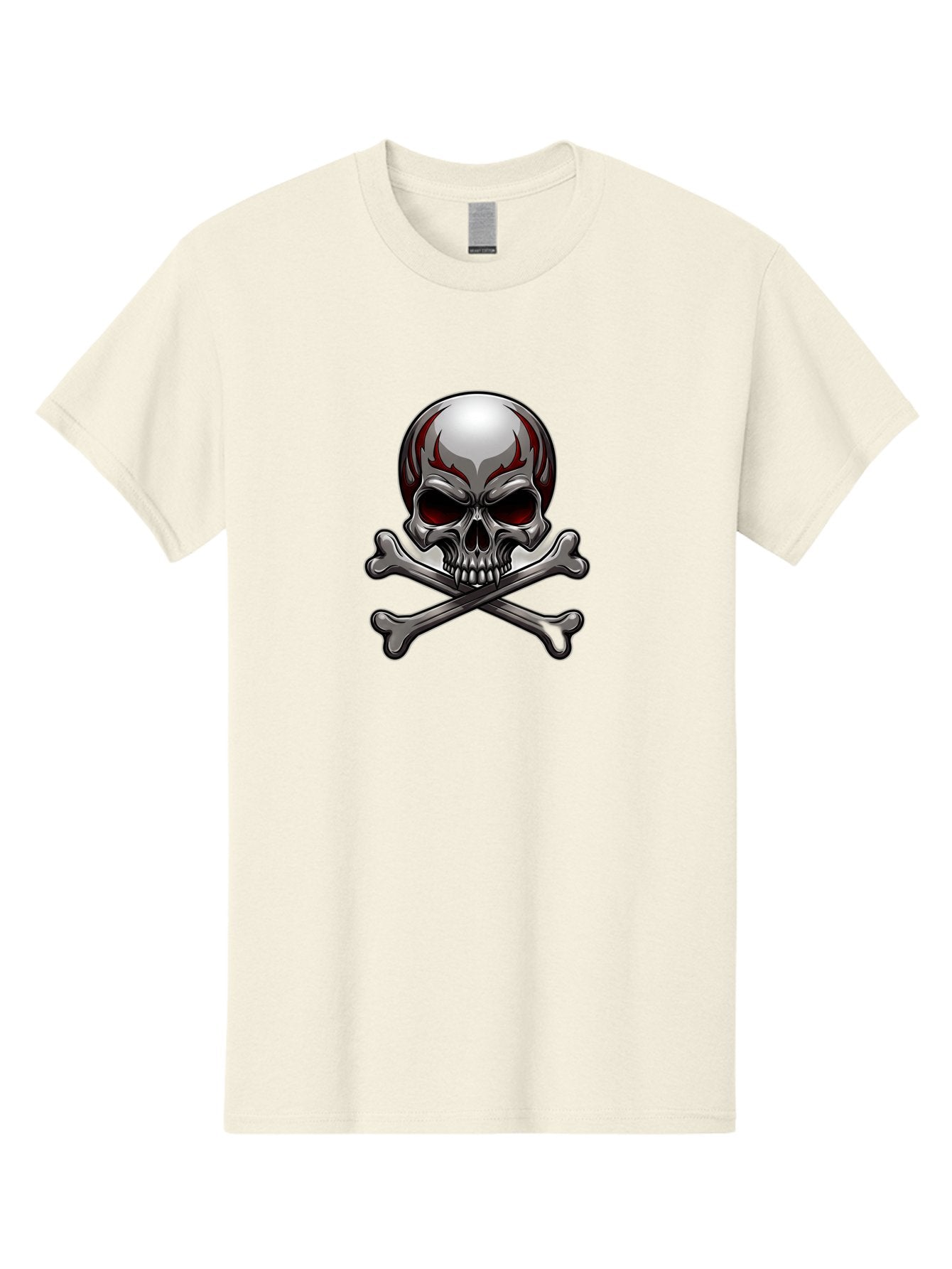 Metal-Skull Men'S Graphic Tee, 100% Cotton, Comfortable Casual Summer Wear, Machine Washable, Skull And Crossbones, Silver Skull, Red Flames, Danger Symbol, Warning Sign, Halloween Theme, Gothic Design, Bold Graphics, Edgy Art Bae230 11
