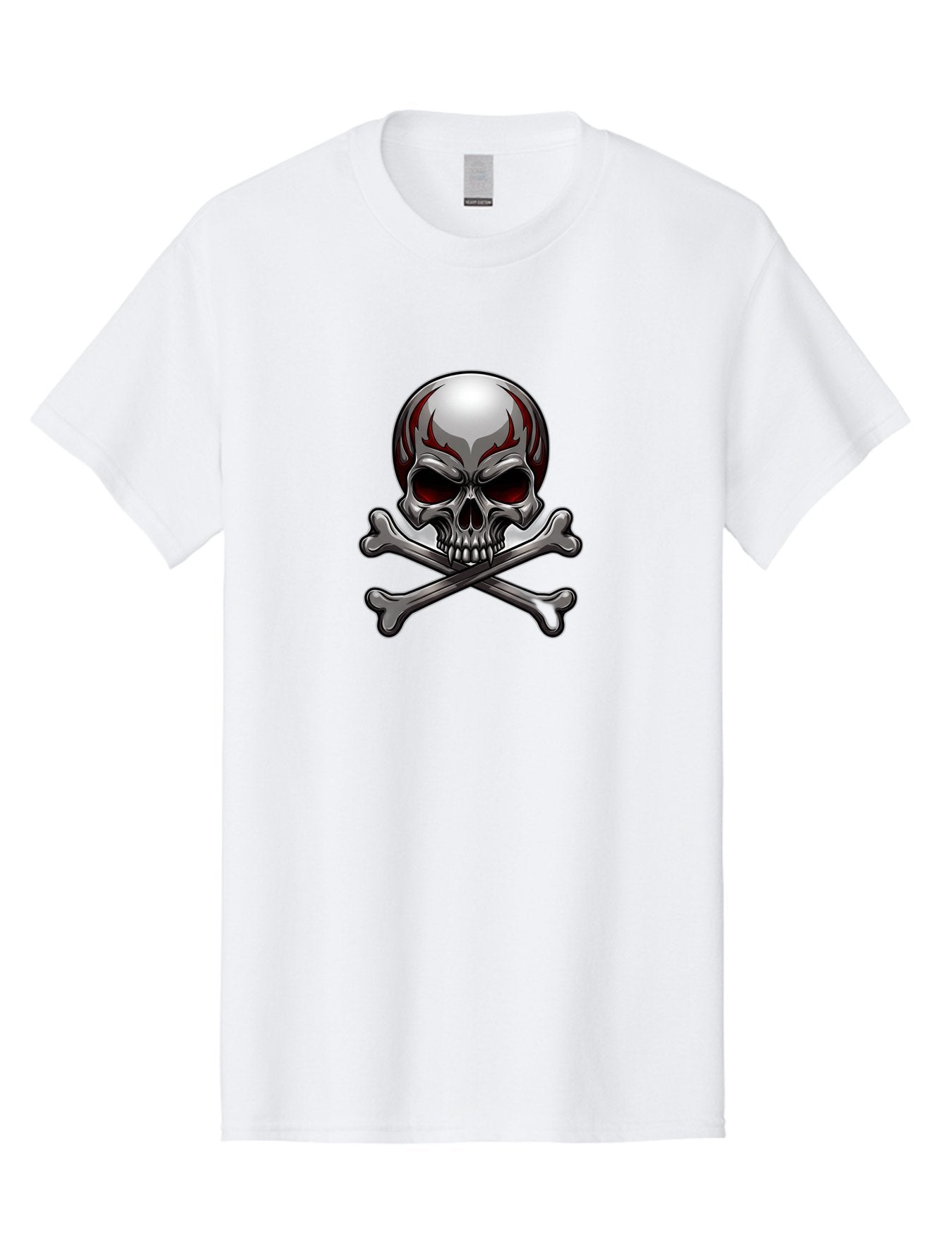 Metal-Skull Men'S Graphic Tee, 100% Cotton, Comfortable Casual Summer Wear, Machine Washable, Skull And Crossbones, Silver Skull, Red Flames, Danger Symbol, Warning Sign, Halloween Theme, Gothic Design, Bold Graphics, Edgy Art Bae230 12