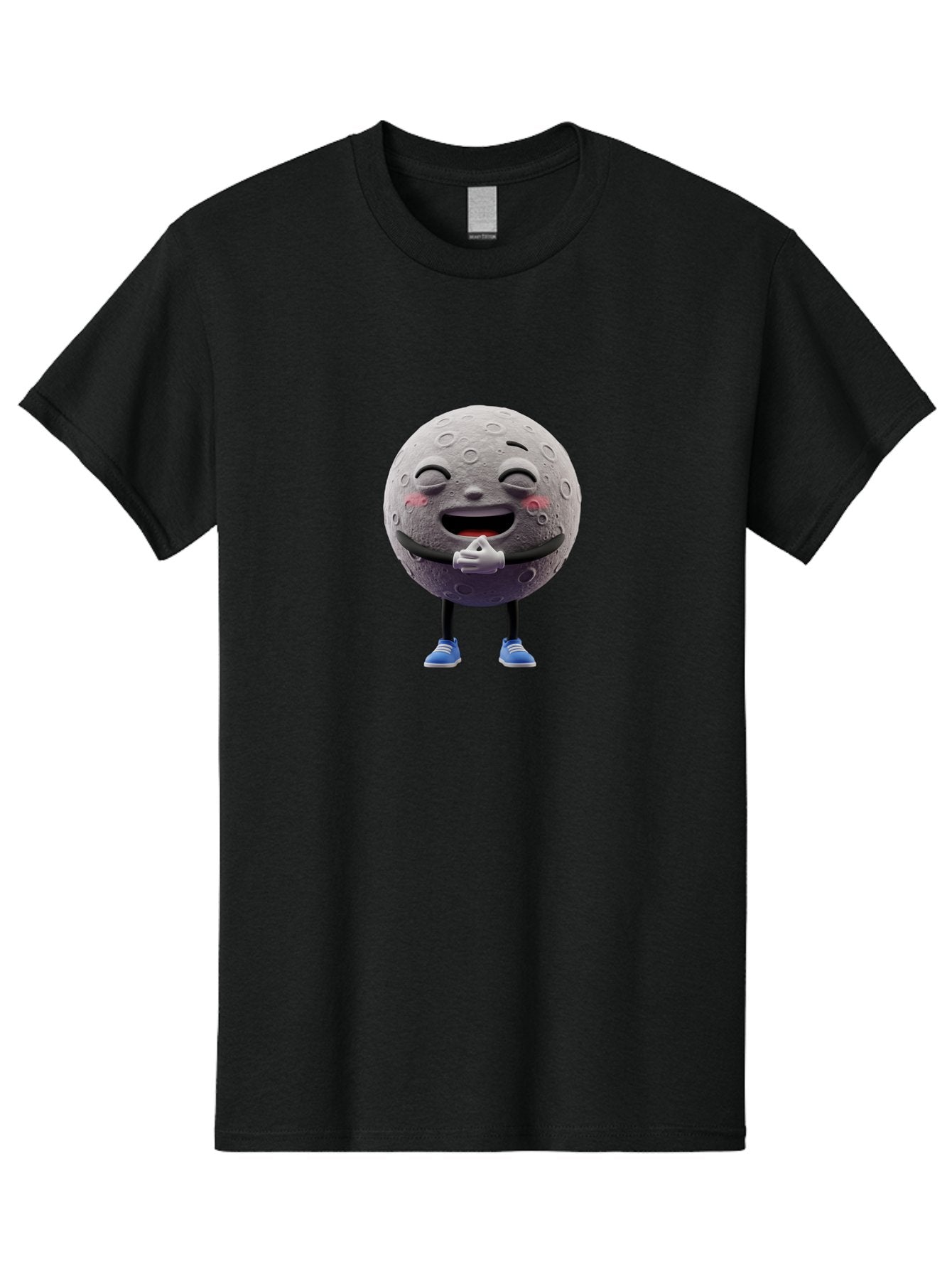Moon-Character Men'S Graphic Tee, 100% Cotton, Comfortable Casual Summer Wear, Machine Washable, Cartoon Moon With Face, Smiling Moon Character, Moon With Legs, Blue Sneakers, Craters On Moon, Happy Expression, Anthropomorphic Moon, Bae231 10
