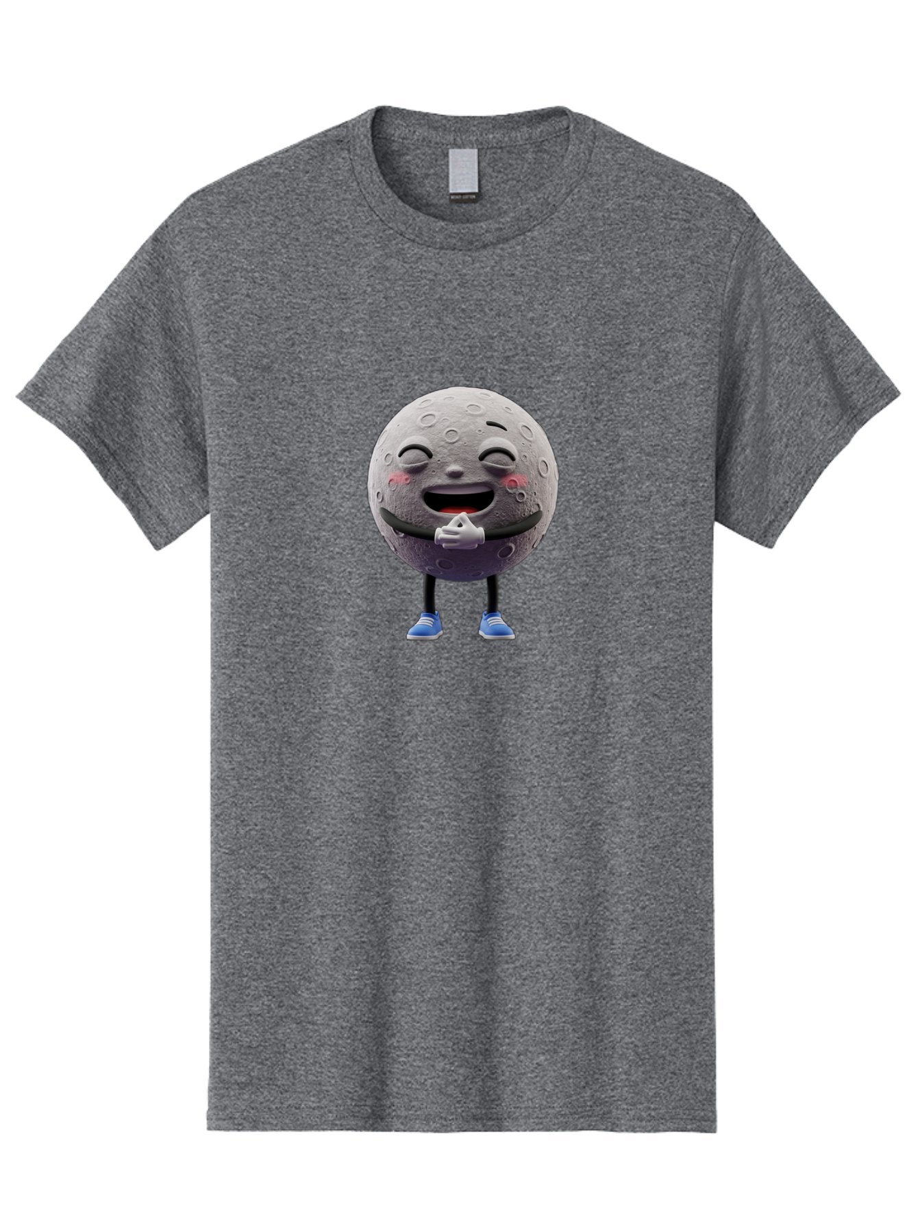 Moon-Character Men'S Graphic Tee, 100% Cotton, Comfortable Casual Summer Wear, Machine Washable, Cartoon Moon With Face, Smiling Moon Character, Moon With Legs, Blue Sneakers, Craters On Moon, Happy Expression, Anthropomorphic Moon, Bae231